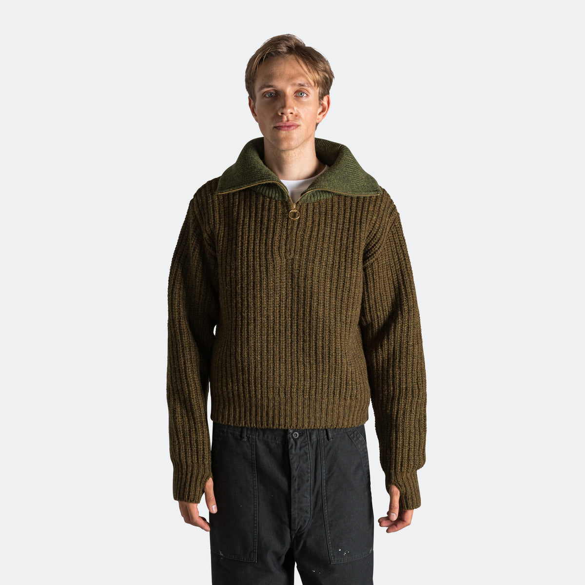 【専用】OUAT  ZIP KNIT Kapital 3G Wool Cable Knit ZIP UP Pullover - Khaki | UP THERE