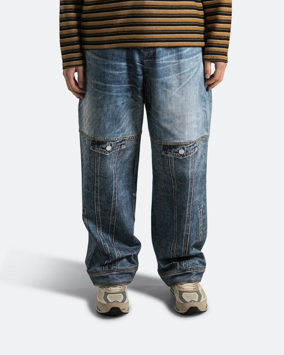 【ANDERSSON BELL】 POWER PRINTED PANTS 26 Custom-Like Printed Denim Pants - Mid Blue | UP THERE