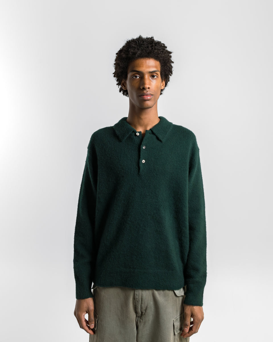A.PRESSE - Cashmere Middle Gauge Polo Collar Sweater - Green | UP