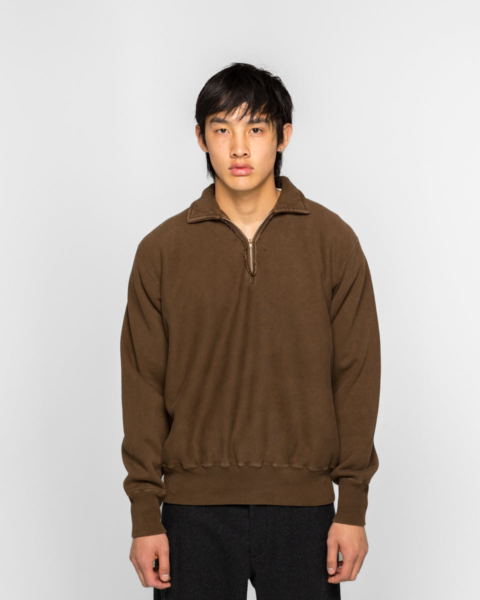 A.PRESSE - Vintage Half Zip Sweatshirt - Brown | UP THERE