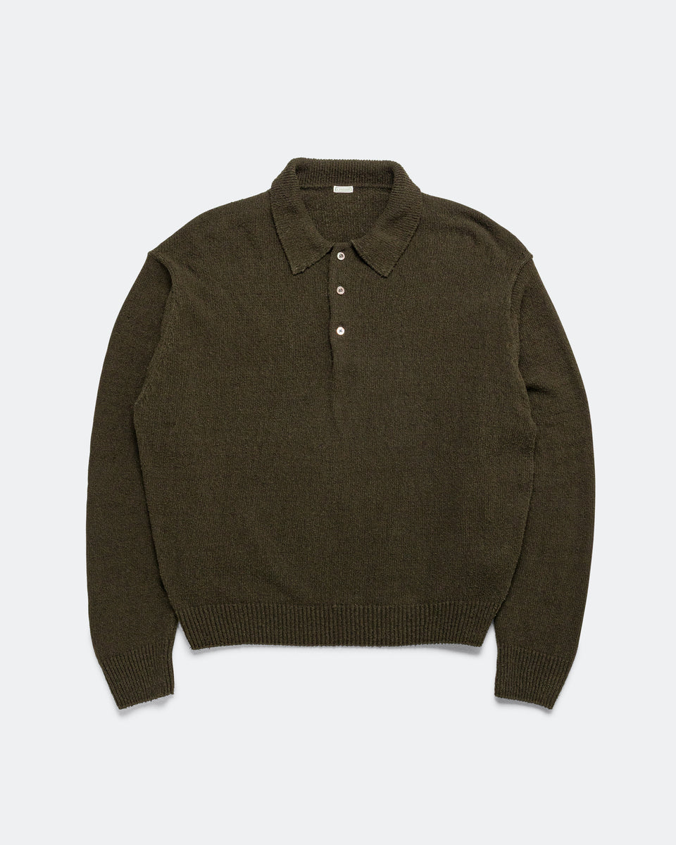 A.PRESSE - Washed Silk Nep Polo Shirt - Olive | UP THERE