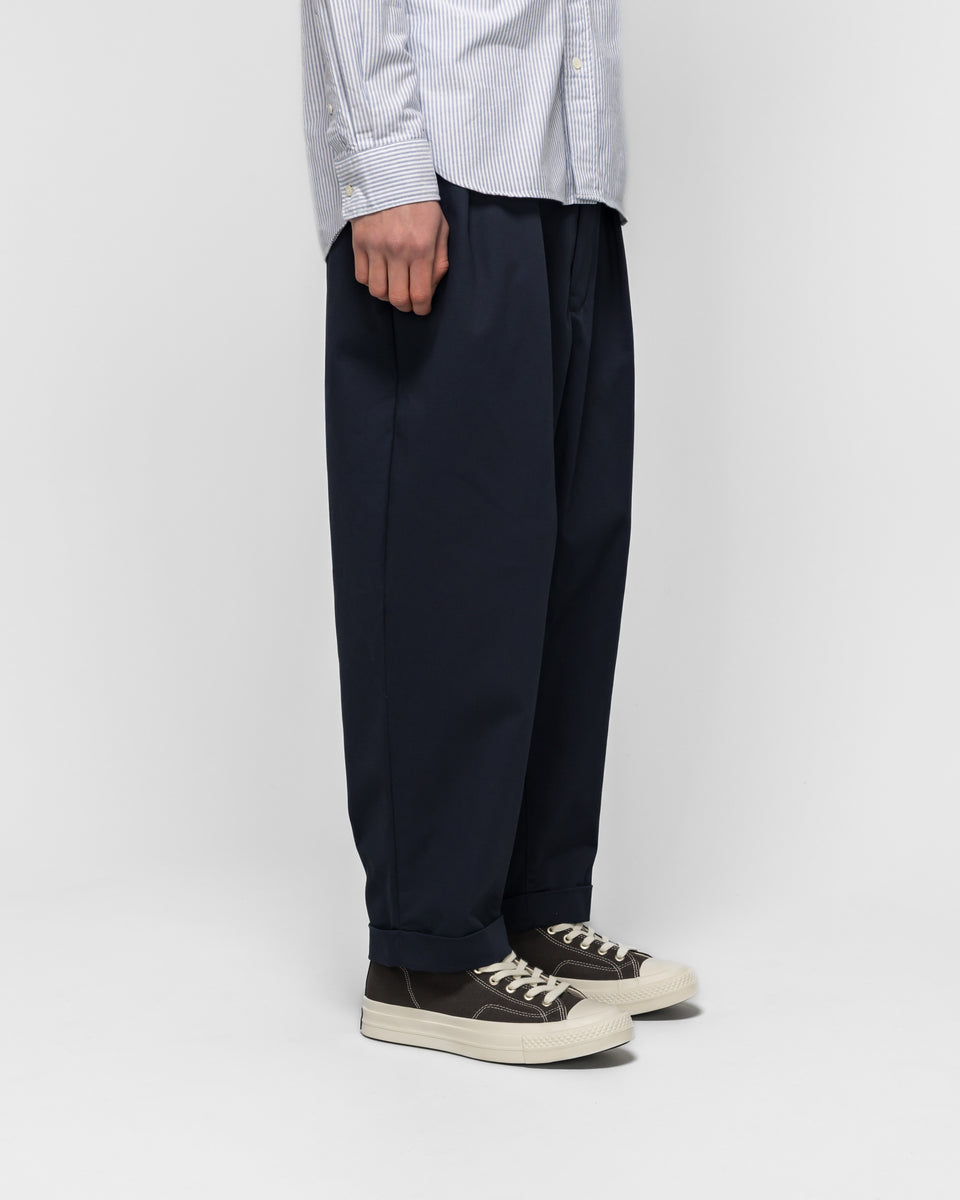 Beams Plus - 2 Pleats Tapered Twill - Navy | UP THERE