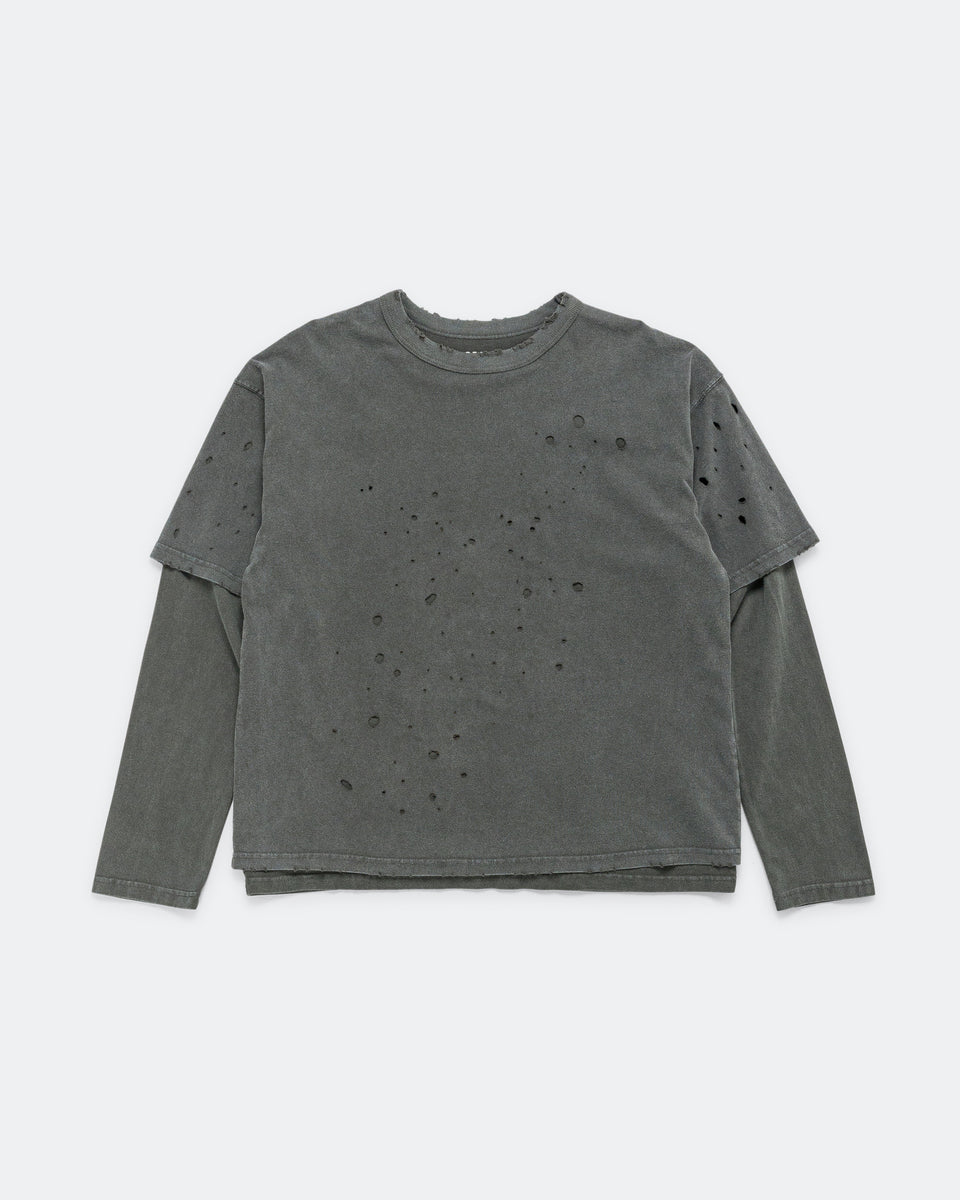 Beams - Layered Damage Long Sleeve T-Shirt - Black | UP THERE