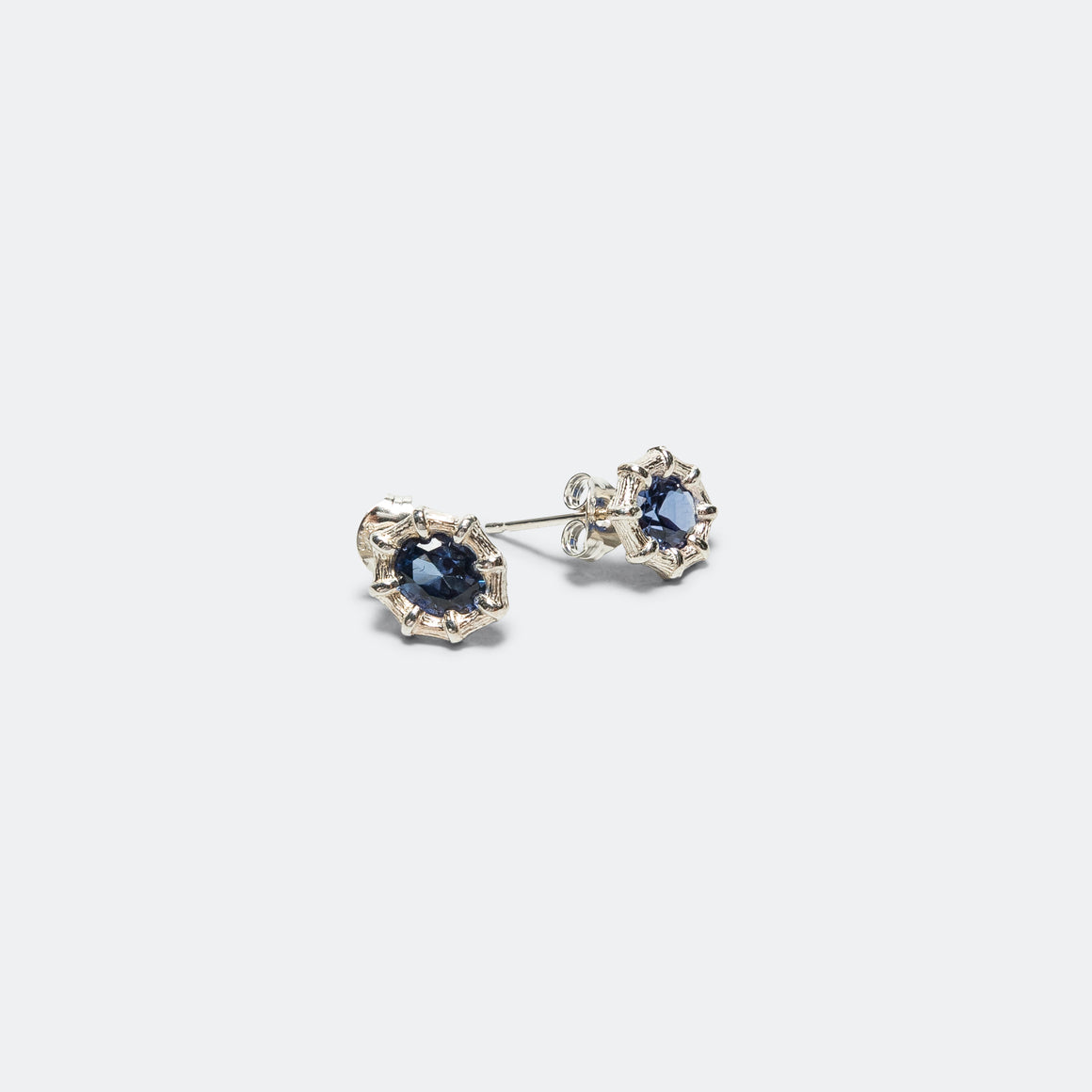 Mini Bamboo Earrings - Blue Sapphires/925 Silver