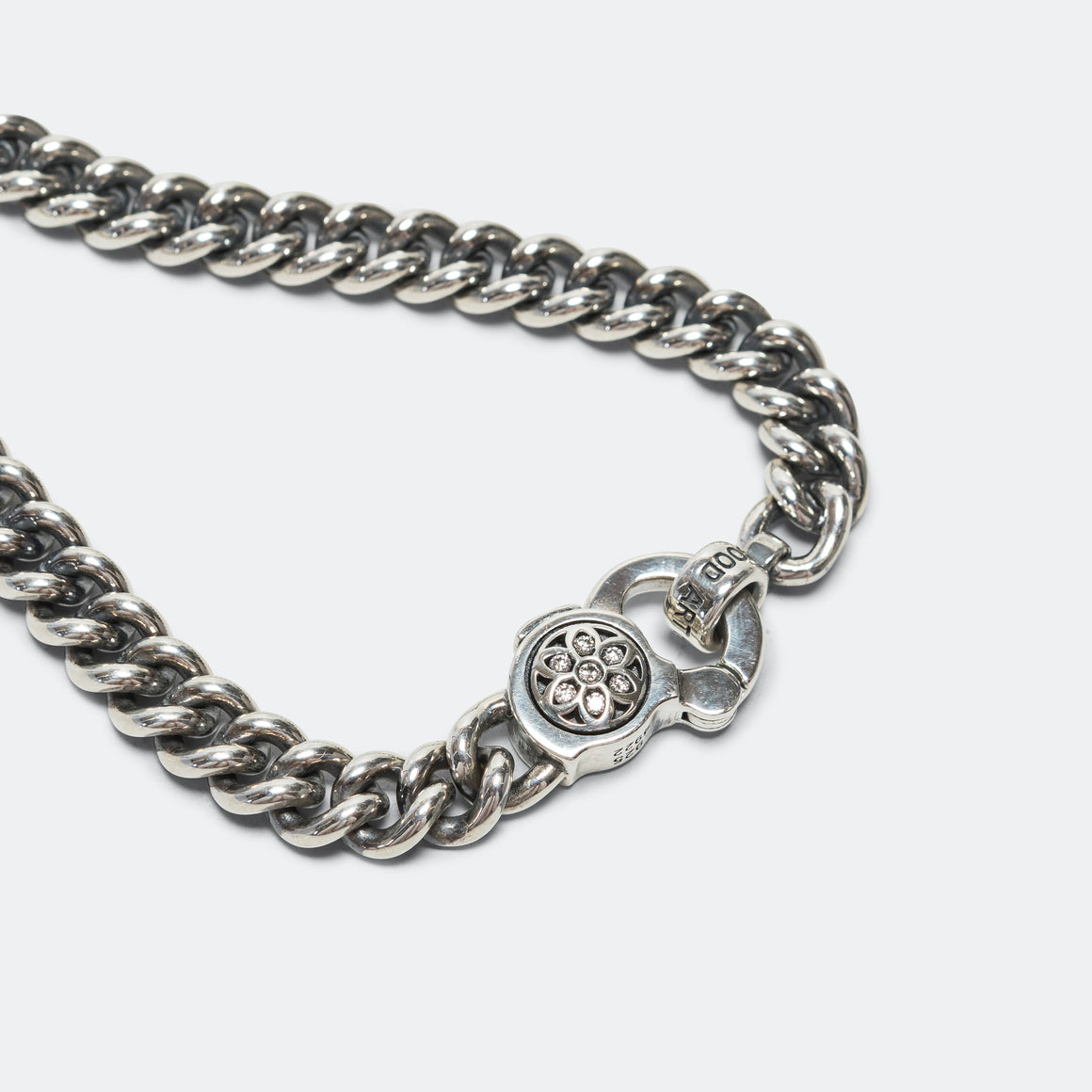 Curb Chain Bracelet w/ White Diamonds - A - 925 Silver