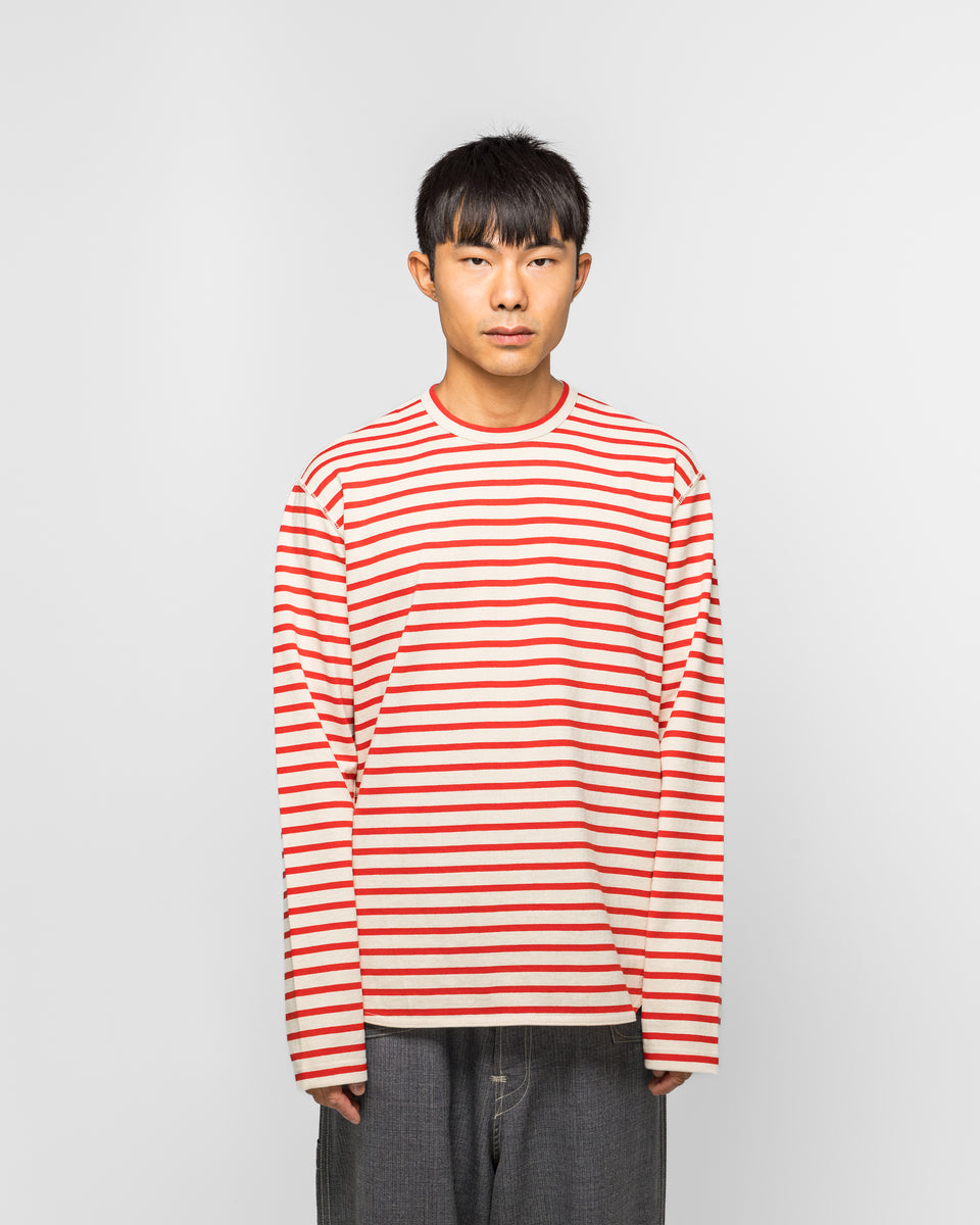 Junya Watanabe MAN - Wool Long Sleeve T-Shirt - Natural/Red | UP THERE