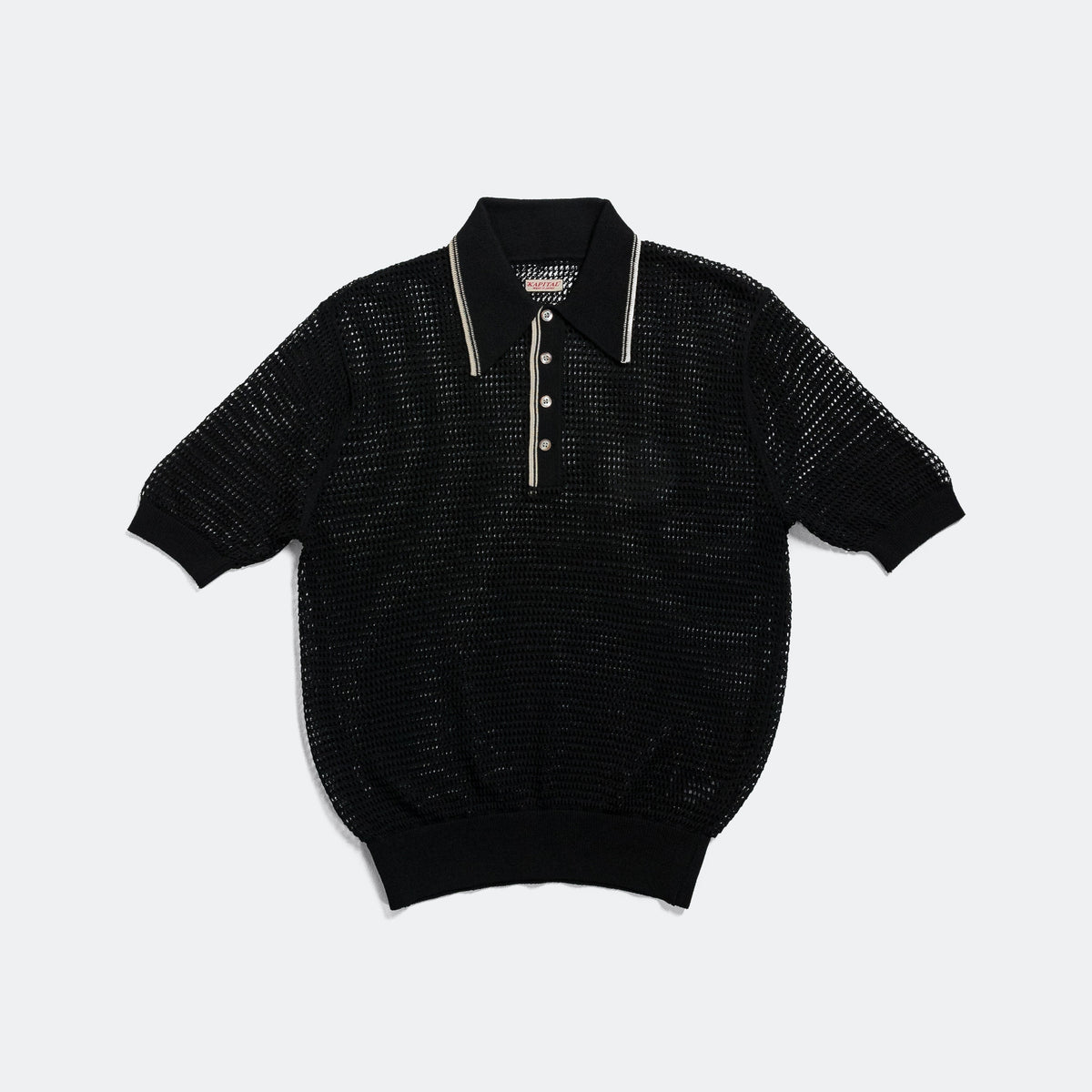 12G Mesh Knit CAROL Polo - Black | UP THERE