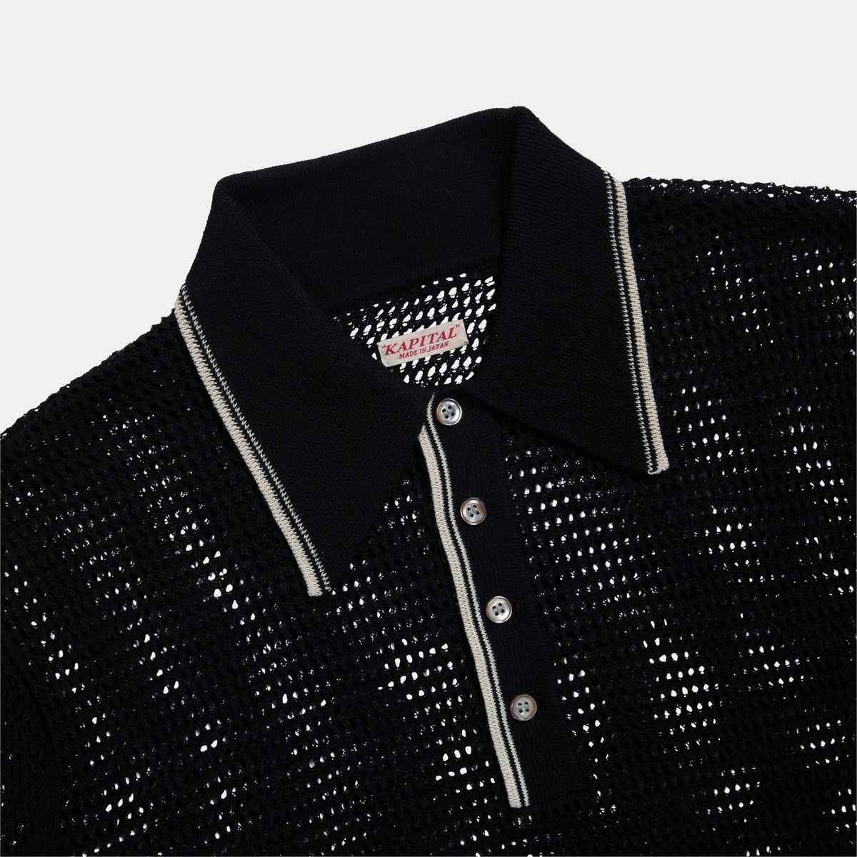 12G Mesh Knit CAROL Polo - Black | UP THERE
