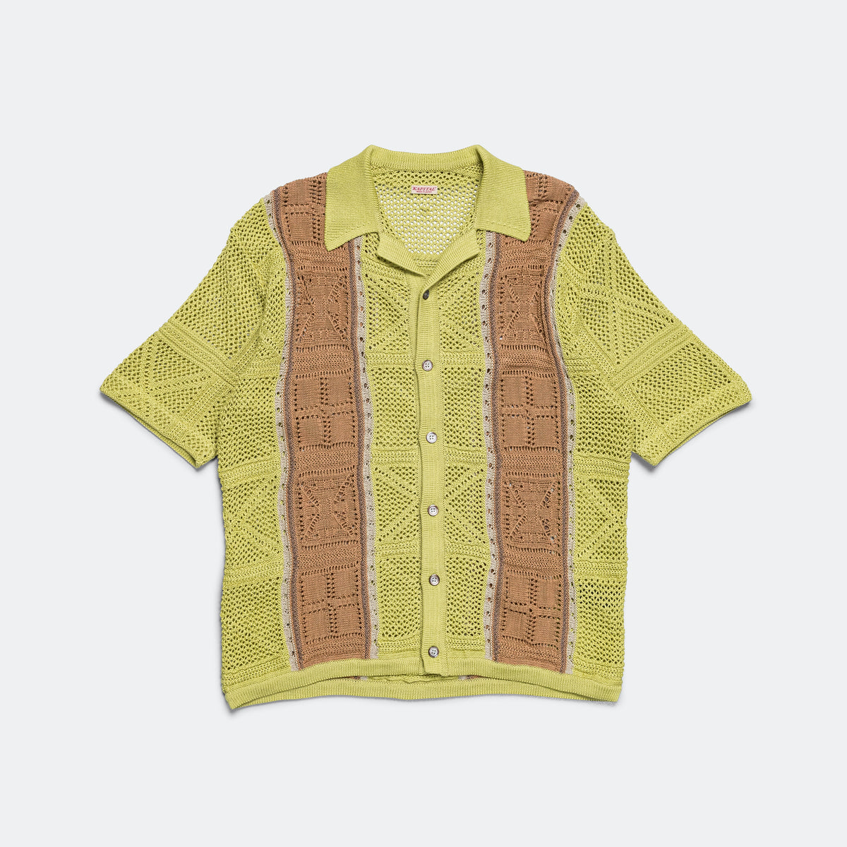 KAPITAL クロッシェニット テネシーアロハポロ Kapital 7G Crochet Knit TENNESSEE Aloha Polo | Blue | Canoe Club