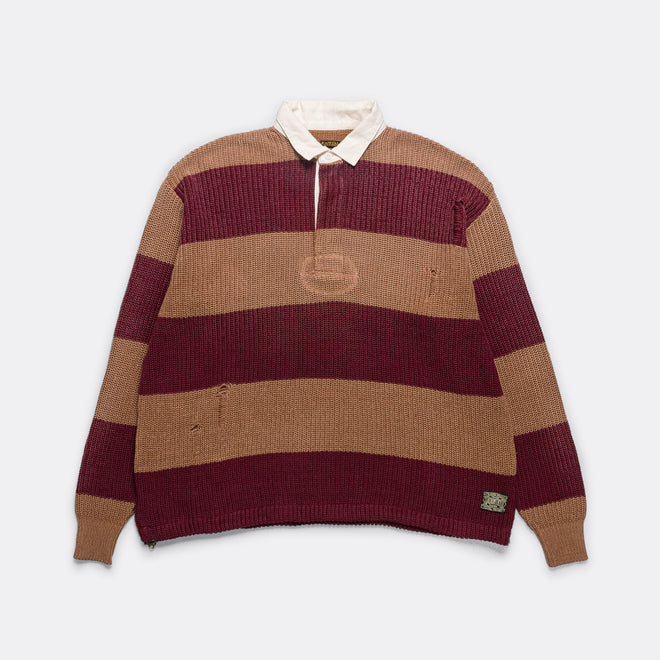 5G Cotton Knit RUGGER Shirt - Brown/Burgundy