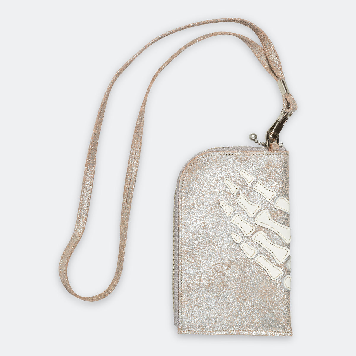 kapital レザー THUMBS UP BONE ネックBAG シルバー Kapital Crack Leather THUMBS-UP BONE HAND ZIP Neck Pouch - Silver