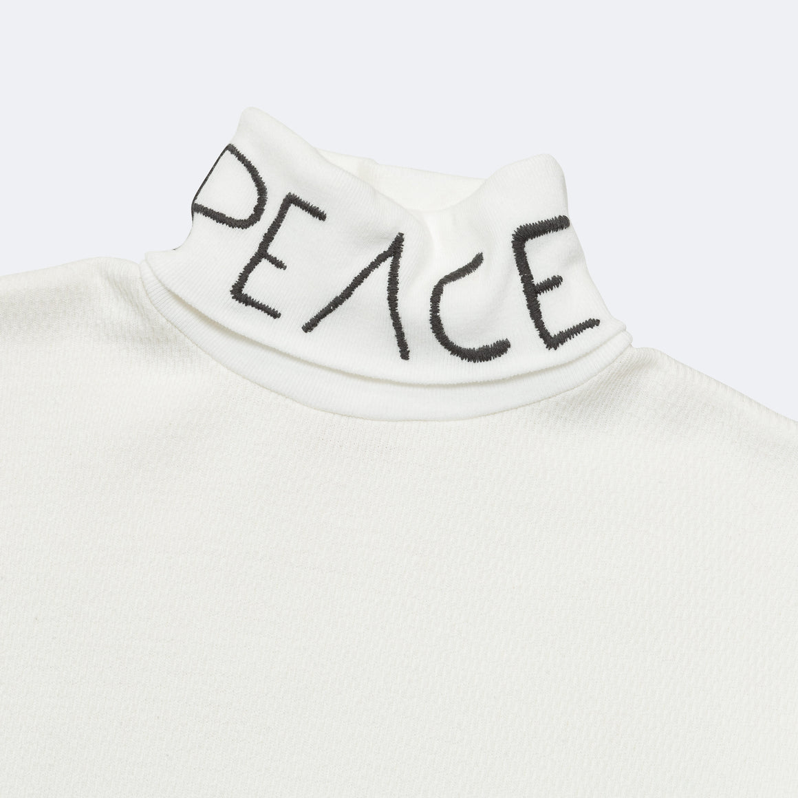 Waffle Jersey High-Neck Long Sleeve T (PEACE Embroidery) - White