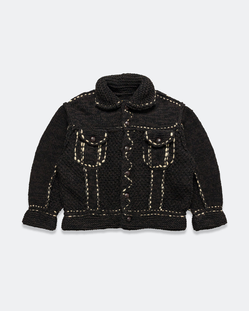 Wool Hand Knit Cowichan G-JACKET - Black | UP THERE