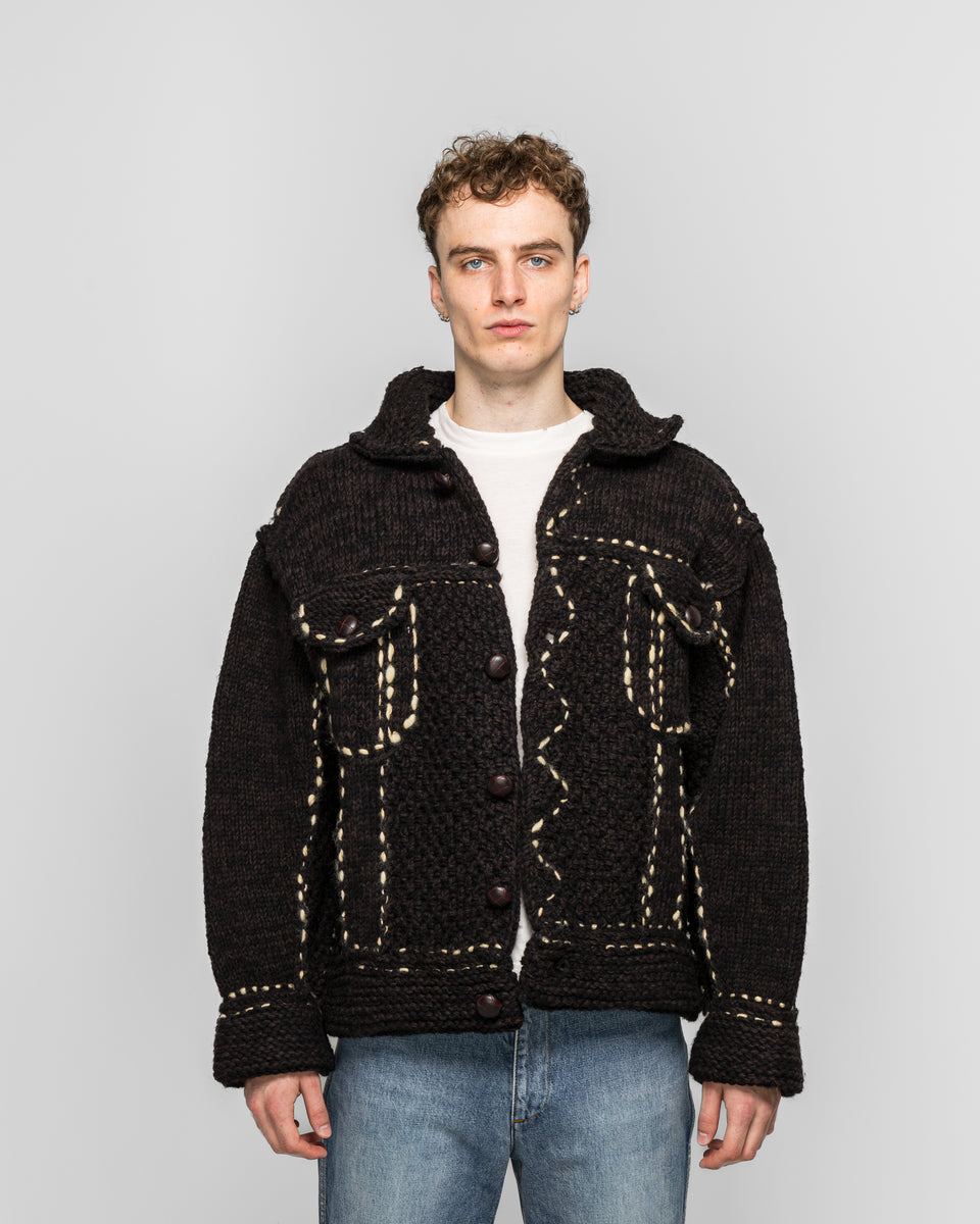 Wool Hand Knit Cowichan G-JACKET - Black | UP THERE