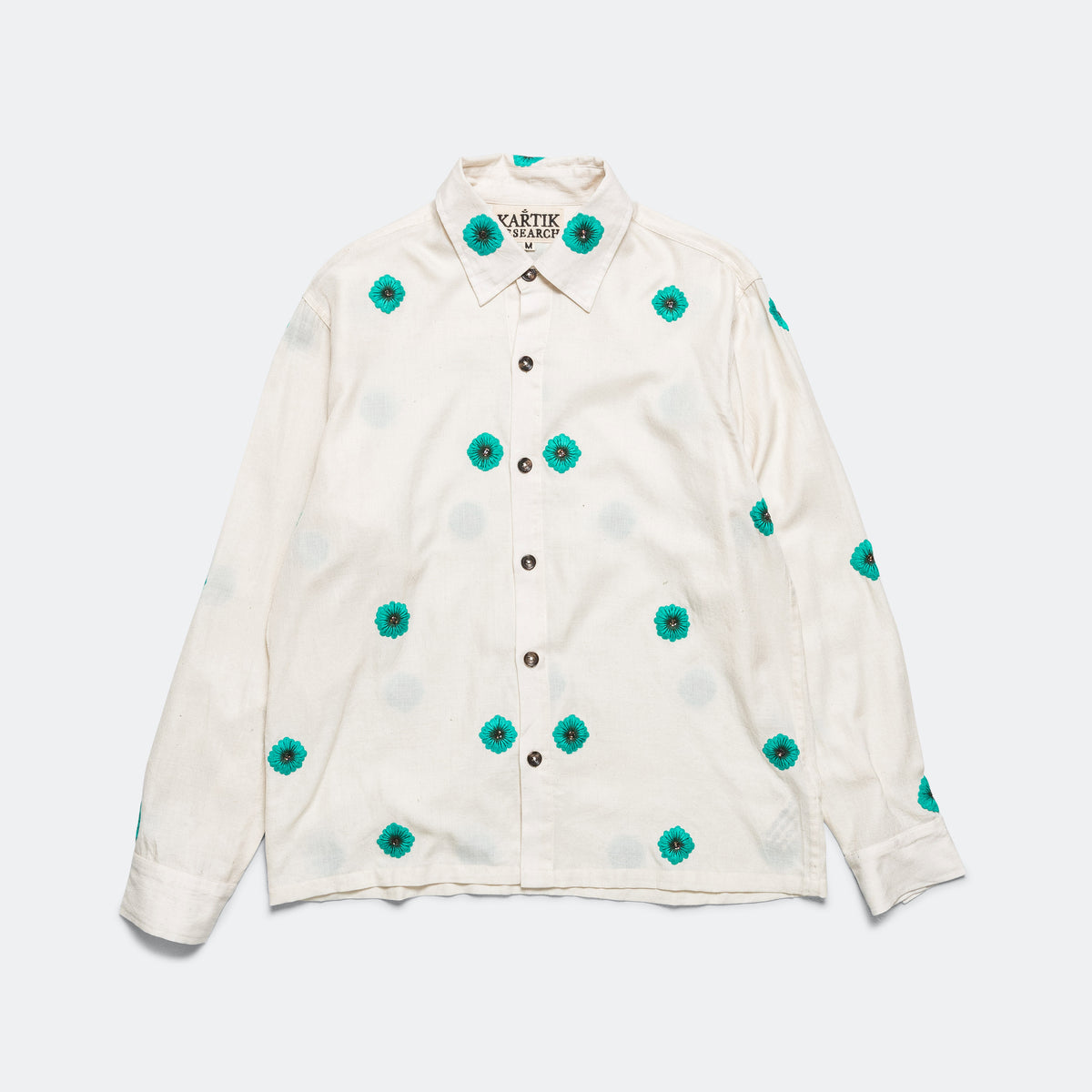 Kartik Hand Embroidered Flowers Shirt - Ecru | UP THERE