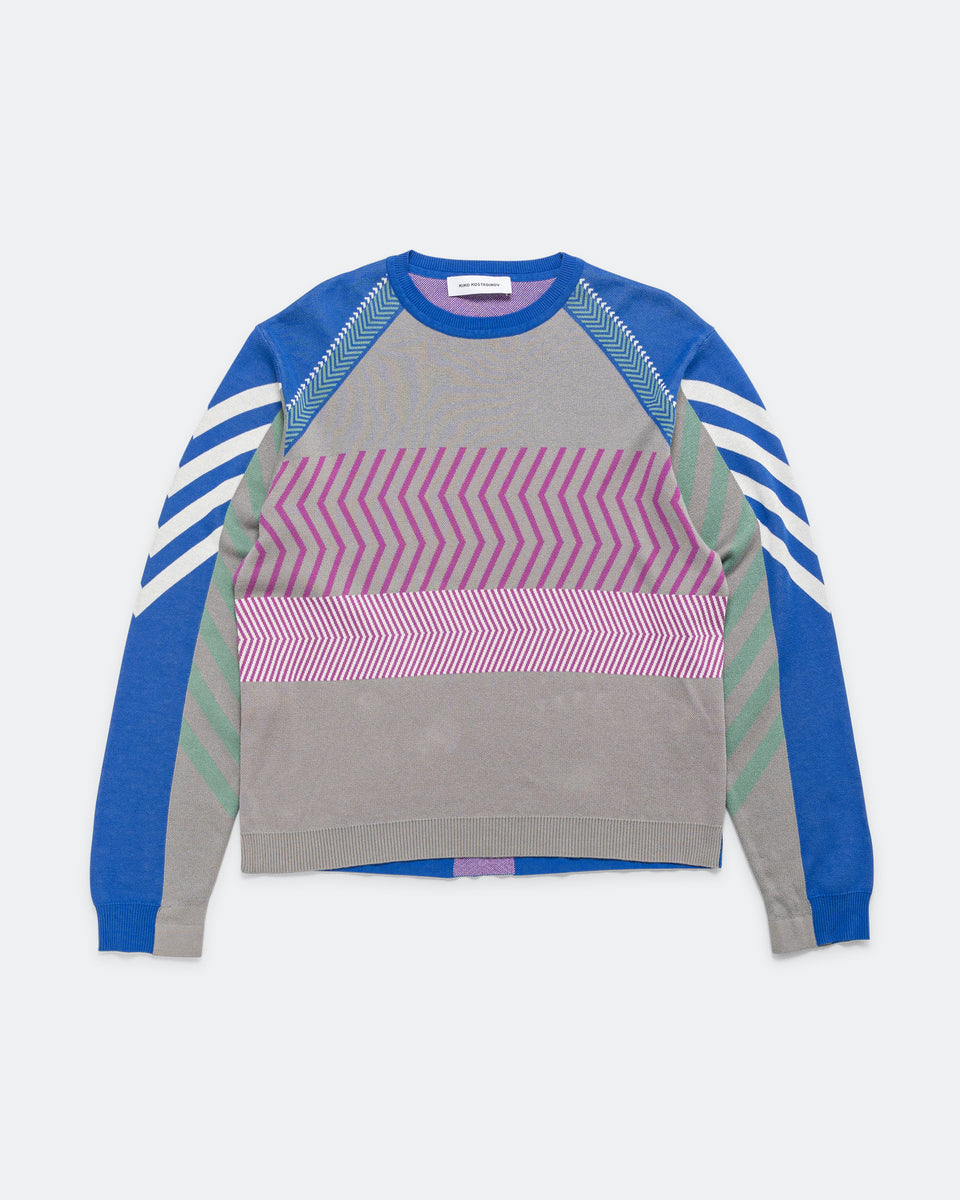 Kiko Kostadinov - Gizi Panelled Jumper - Blue/Grey Combed Cotton