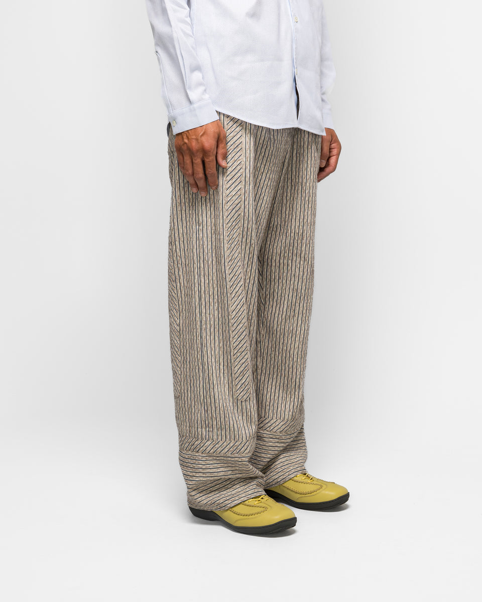 Kiko Kostadinov - Kyan Trouser - Tan/Blue Textured Stripe | UP THERE