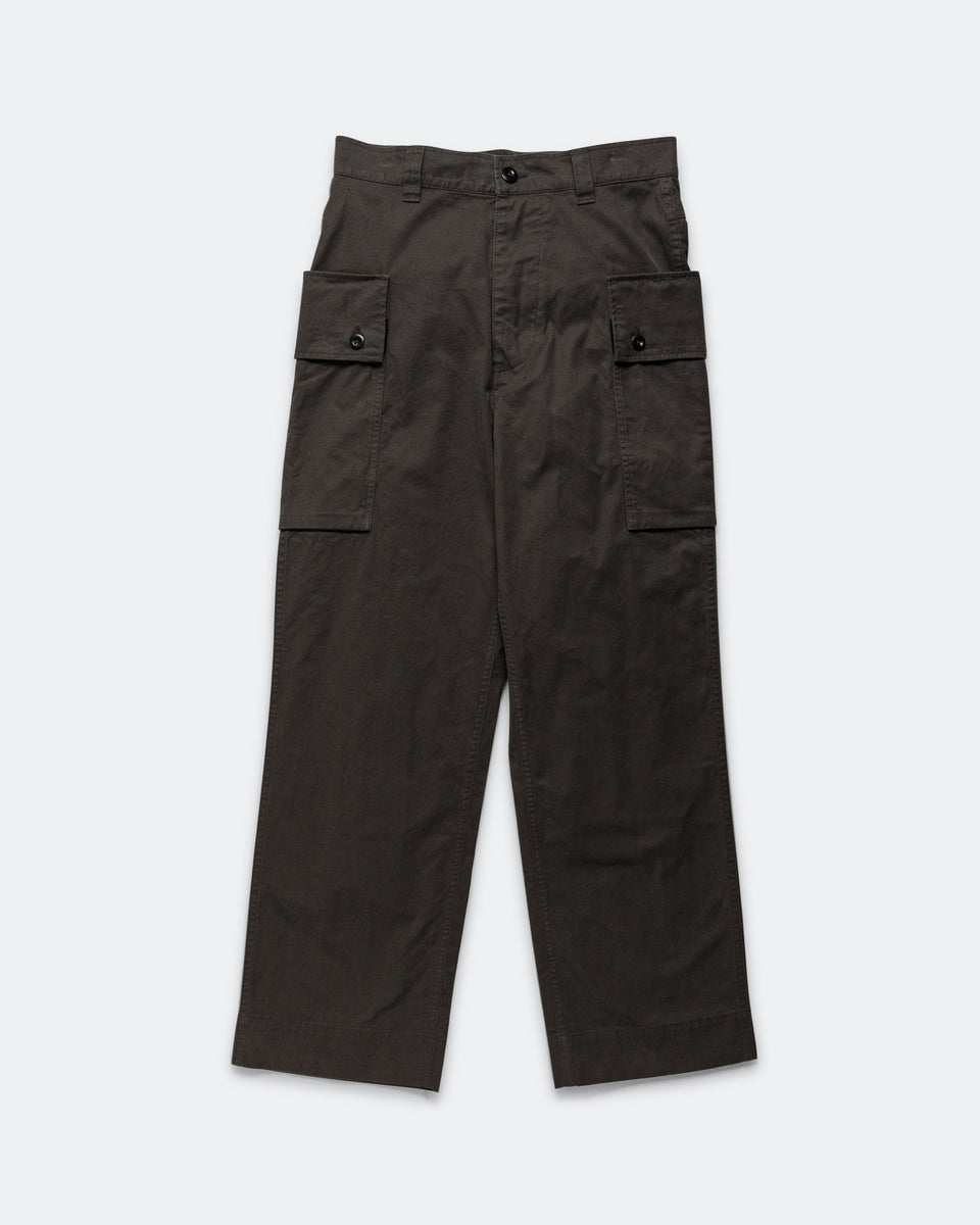 MHL. - Cargo Pocket Trousers - Ebony Plain Cotton Drill | UP THERE