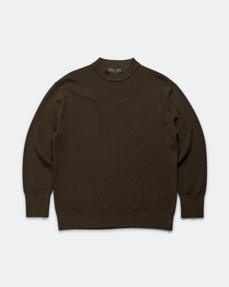 Margaret Howell - Fine Rib Crew - Khaki Extrafine Merino Wool | UP