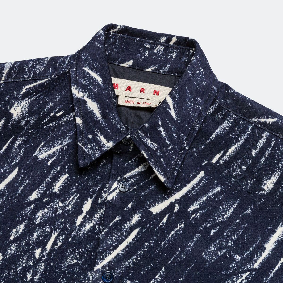 Crayon Pattern Flocked Denim Shirt - Blue | UP THERE