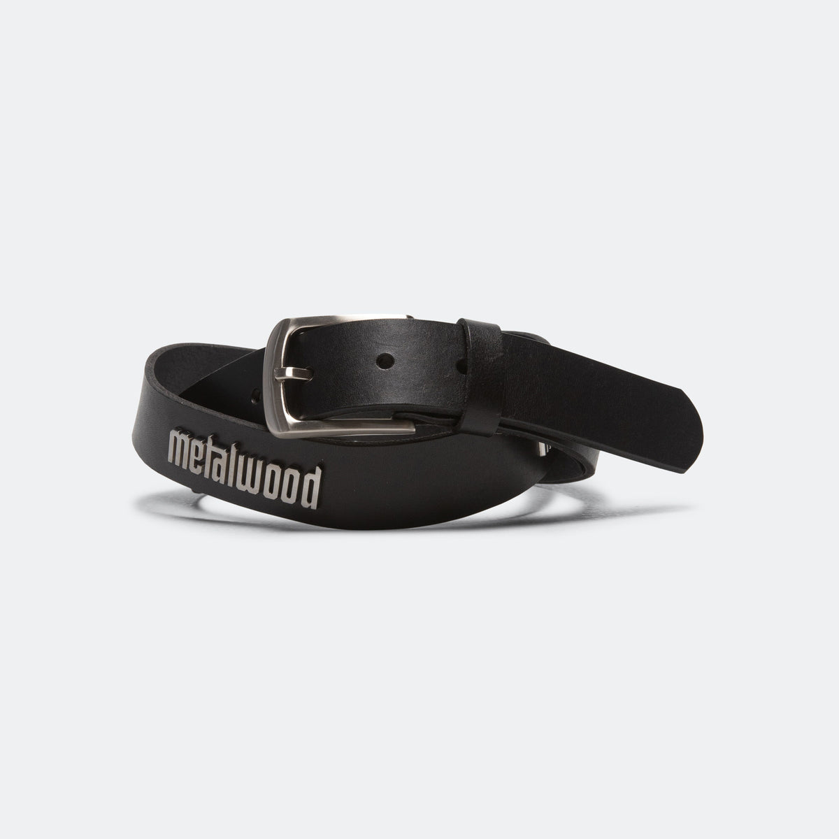 Metal Logo Leather Studded Belt - Black | UP THERE