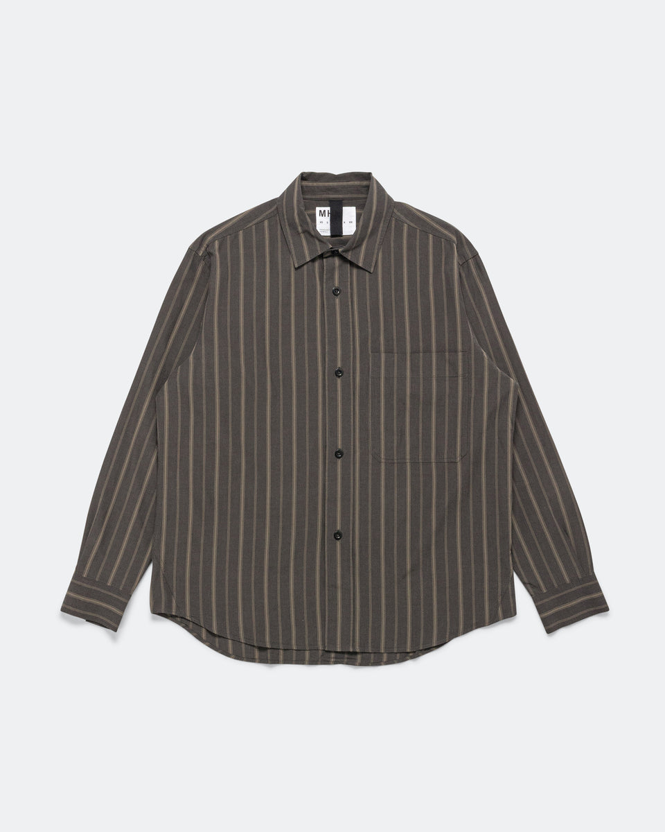 MHL. - Basic Shirt - Cotton Off Black/Khaki Bold Stripe | UP THERE
