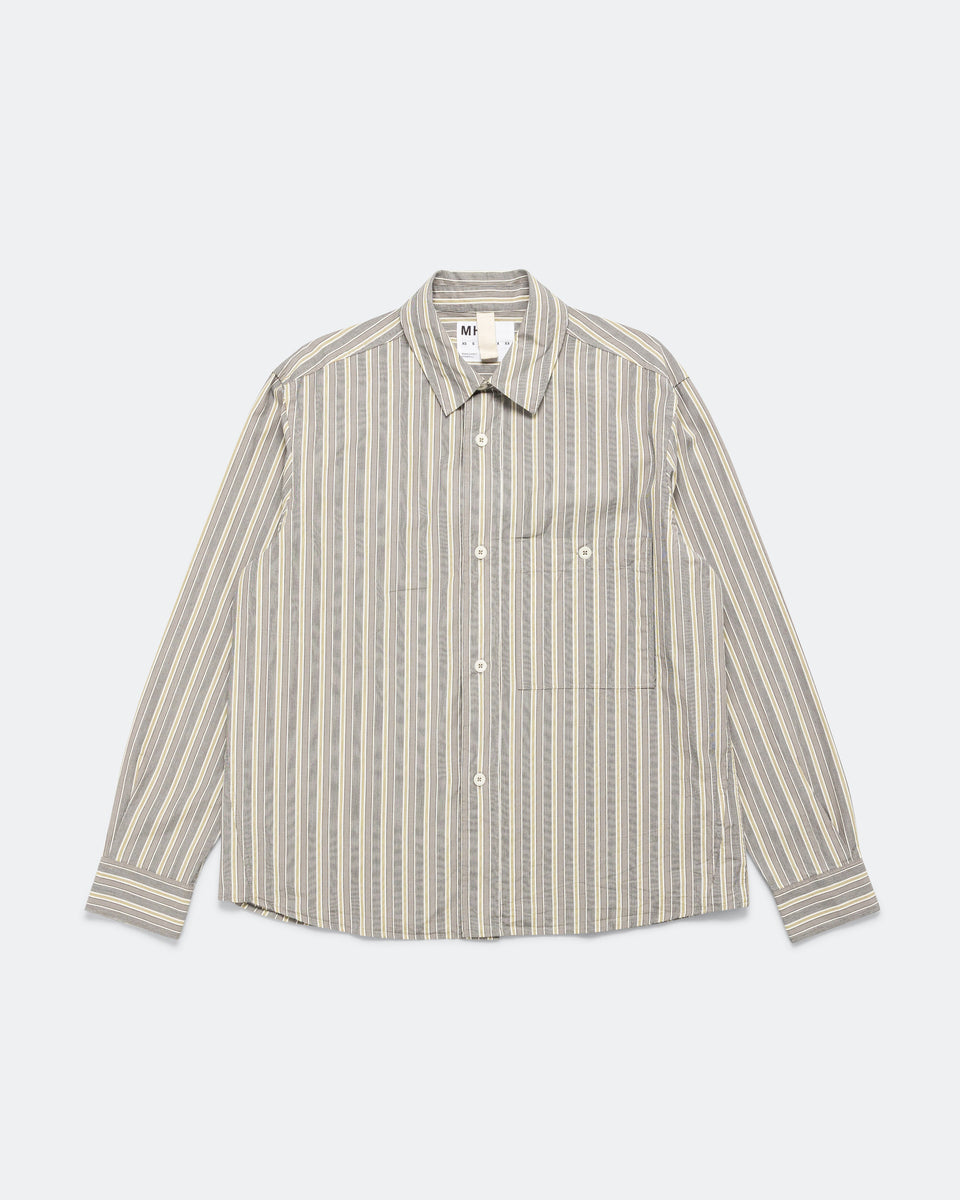 MHL. - Overall Shirt - Cotton Off White/Grey Pyjama Stripe | UP THERE