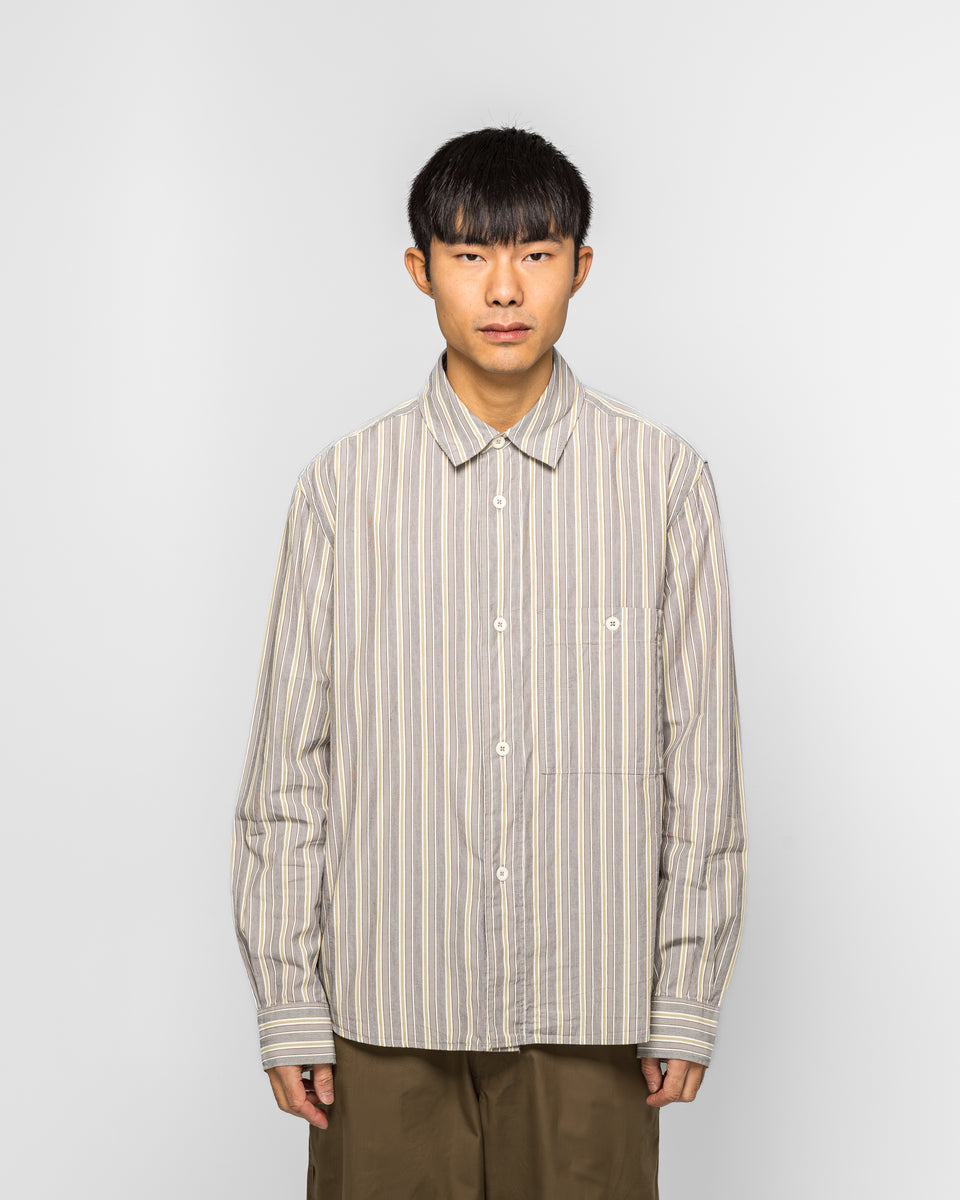 MHL. - Overall Shirt - Cotton Off White/Grey Pyjama Stripe | UP THERE
