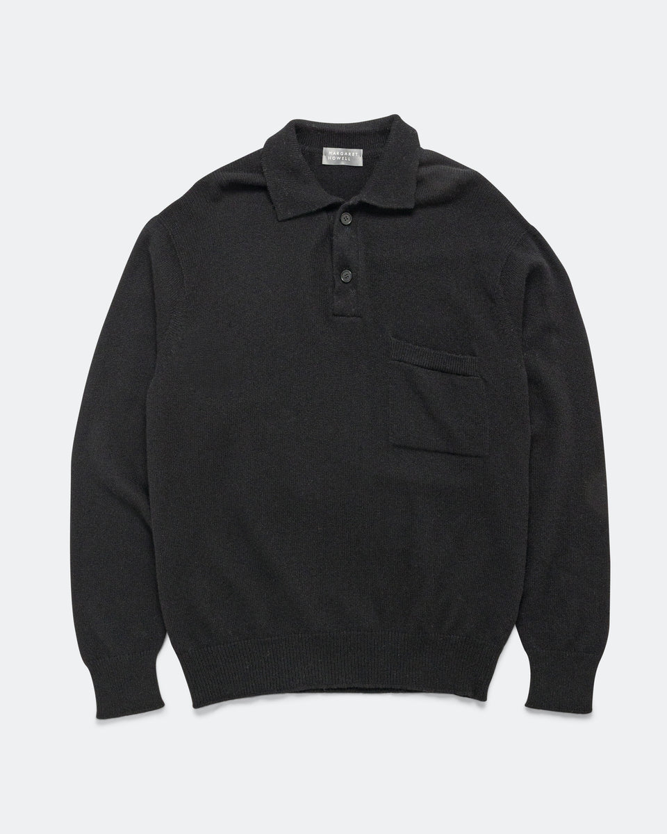 Margaret Howell - Seamless Pocket Polo Shirt - Black Merino