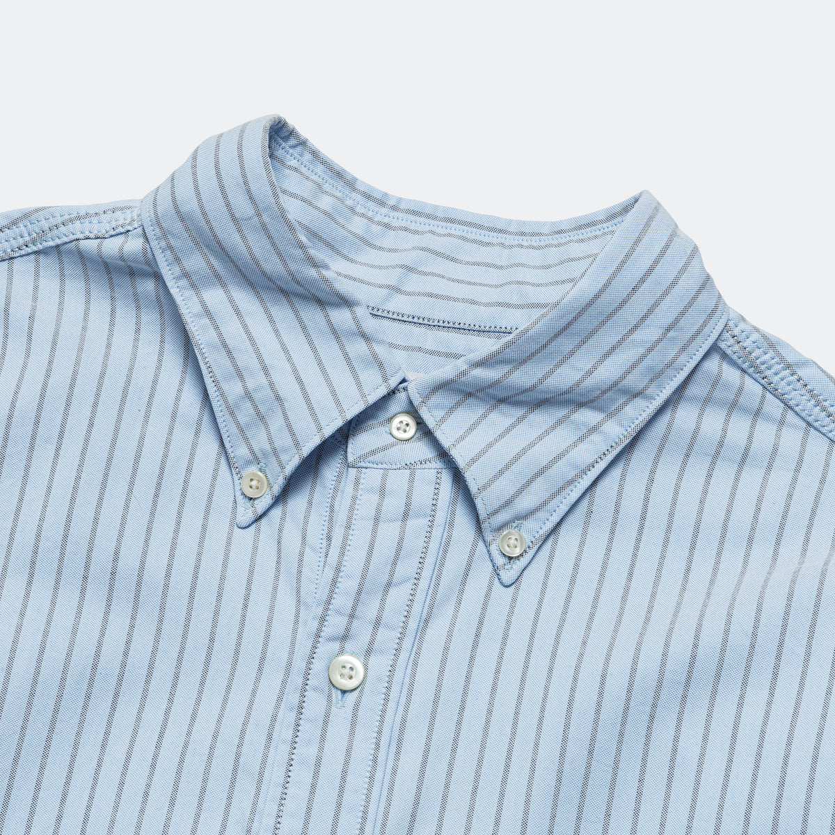 Button Down Stripe Wind Shirt - Sax