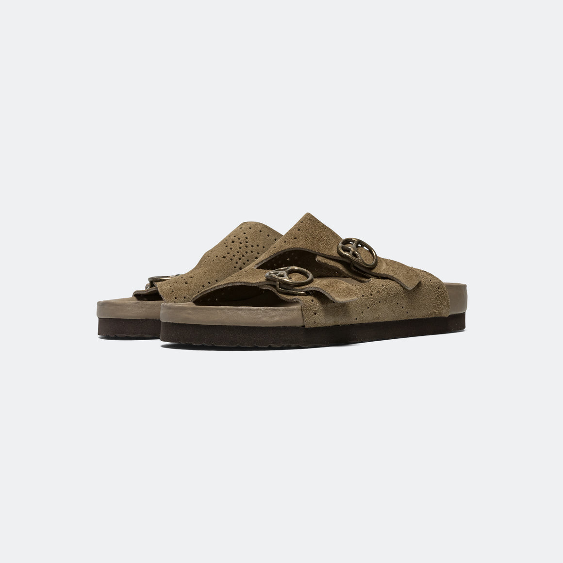 Double  Strap Sandal - Taupe Suede Leather