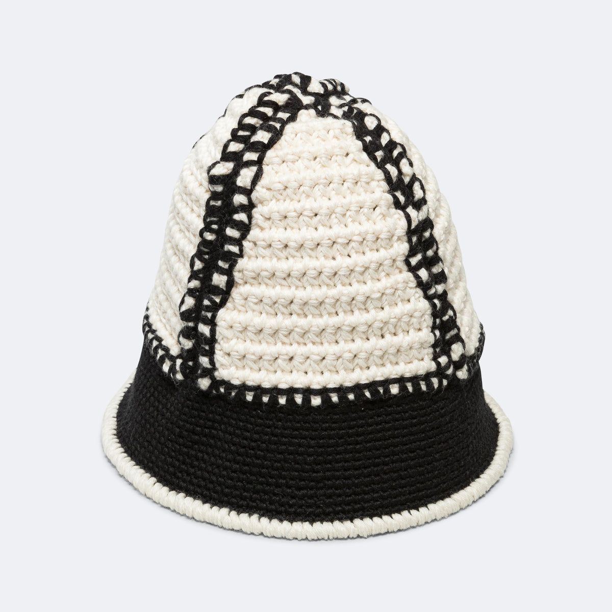 Hand Crochet Bucket Hat - Black/Ecru