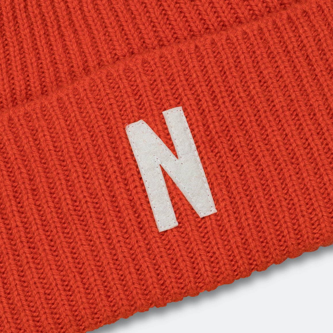 Norse Projects - Merino Lambswool Rib N Logo Beanie - Blood Orange - UP THERE