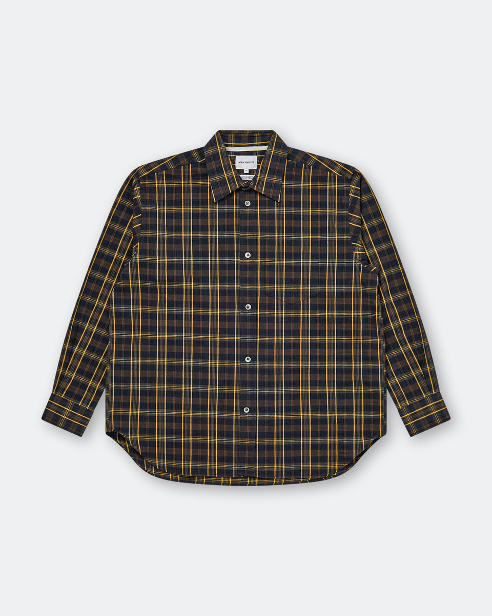 Norse Projects - Ole Oversize Wool Check Shirt - Dark Navy | UP THERE
