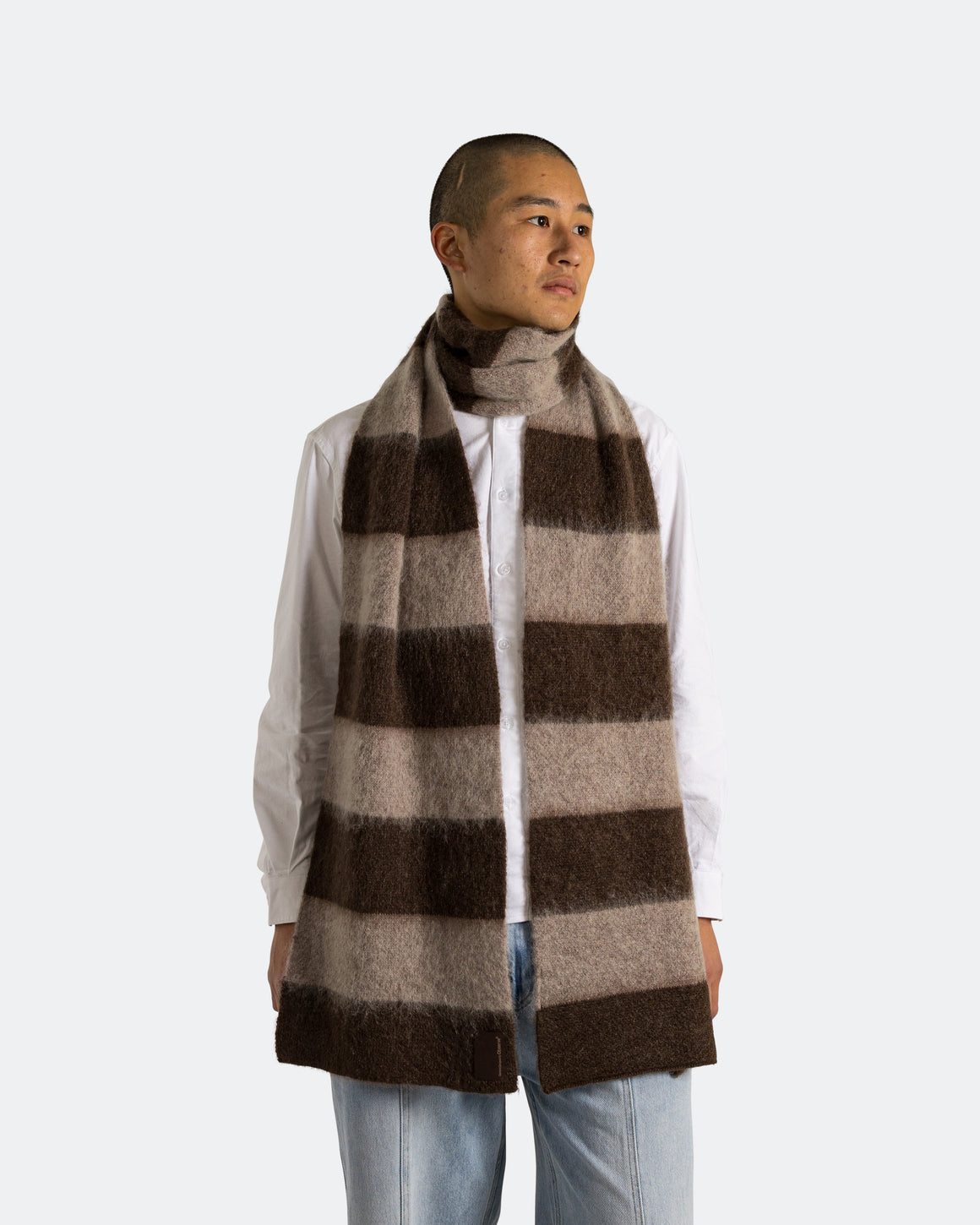 Observe - Wool Mohair Stripe Knit Scarf - Mocha - UP THERE