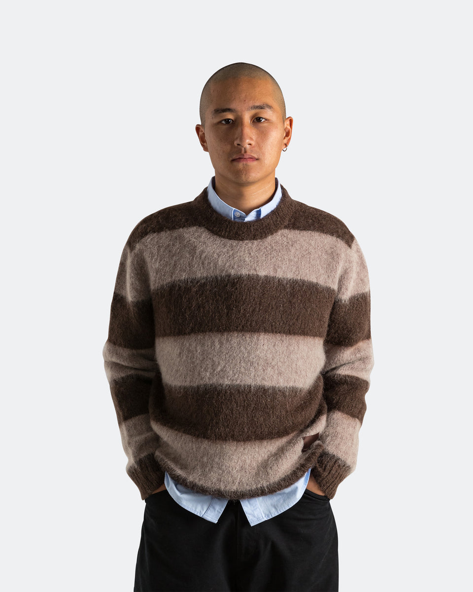 Wool Mohair Stripe Knit Sweater - Mocha | UP THERE