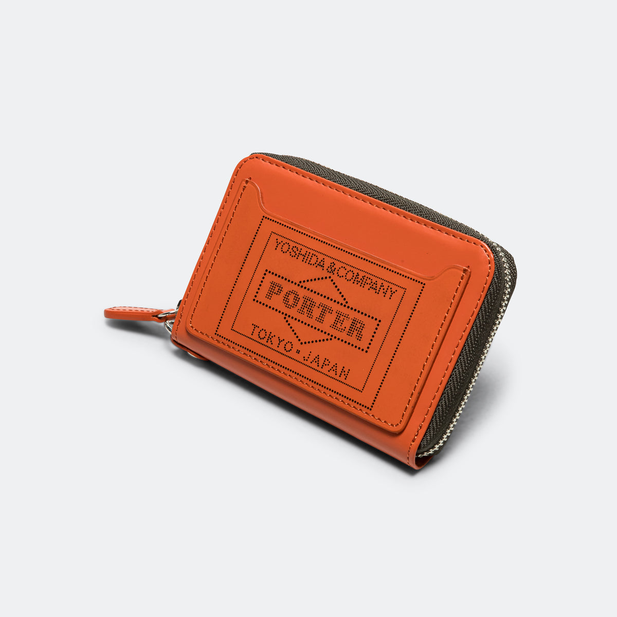 PS Leather Wallet Zip Key Case (Glass Leather) - Orange/Khaki