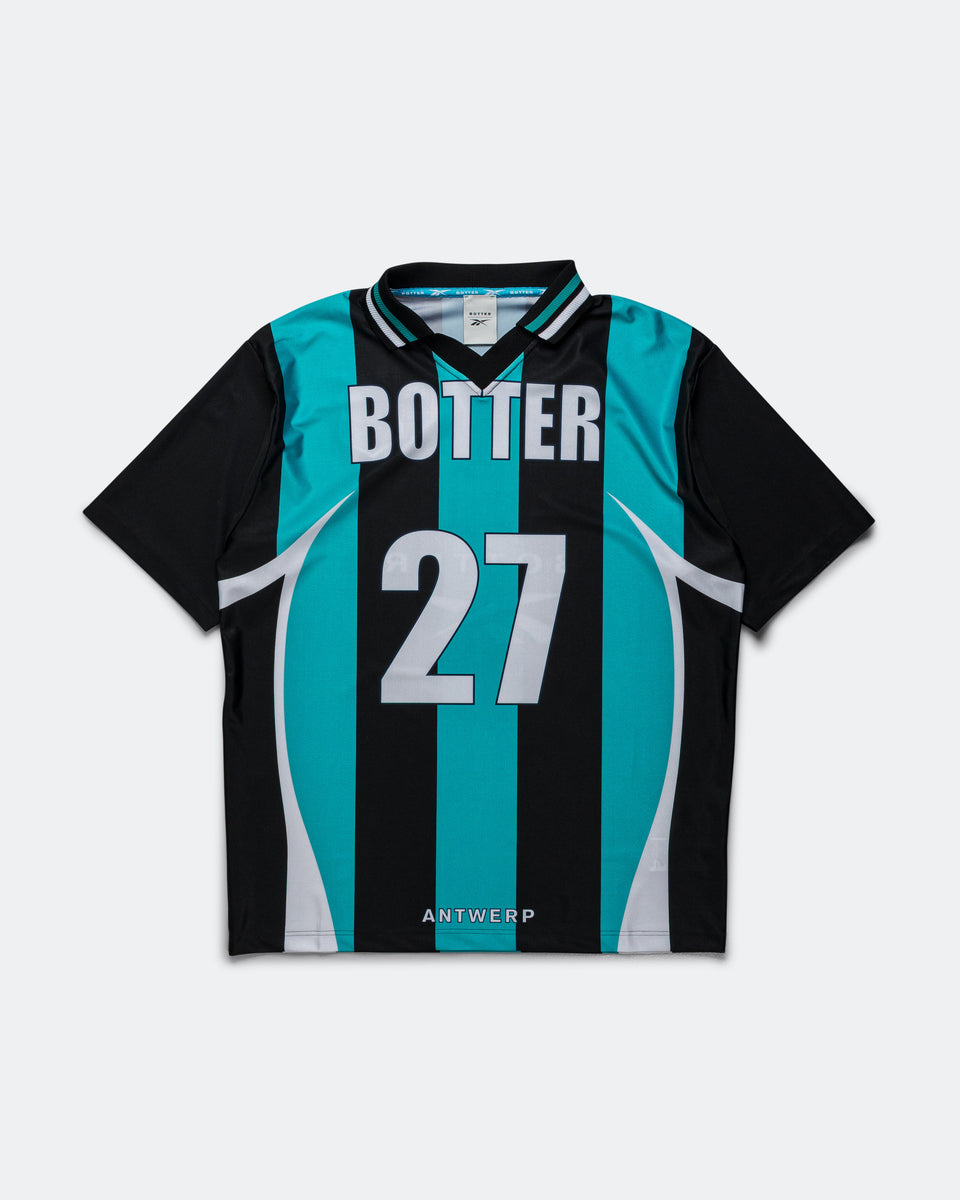 Reverse Soccer Tee x Botter - Striped Navy/Aqua | UP THERE