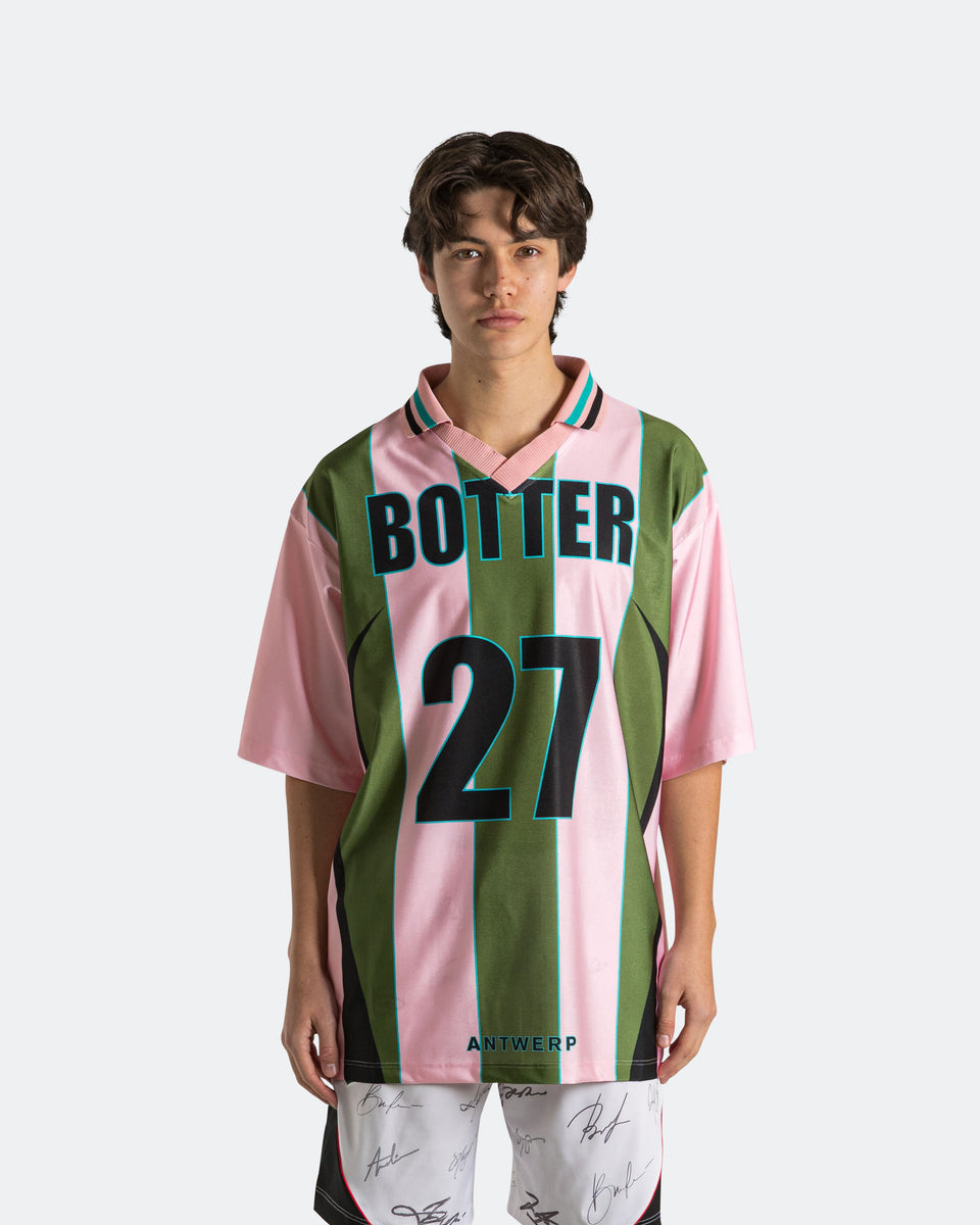 Reverse Soccer Tee x Botter - Striped Pink/Green | UP THERE