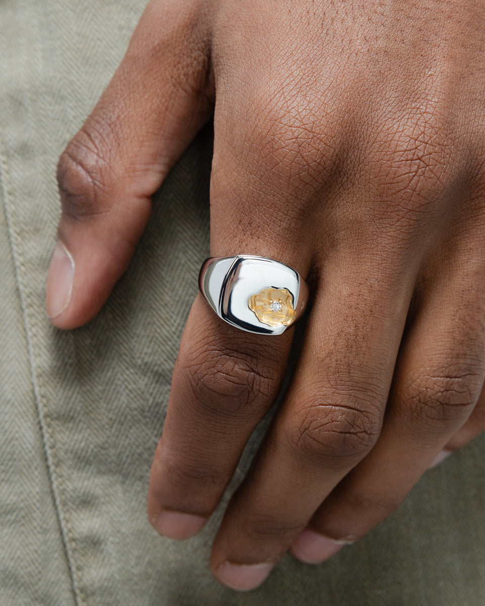 Mined Ring Large Diamond - 18K Gold/925 Silver | UP THERE