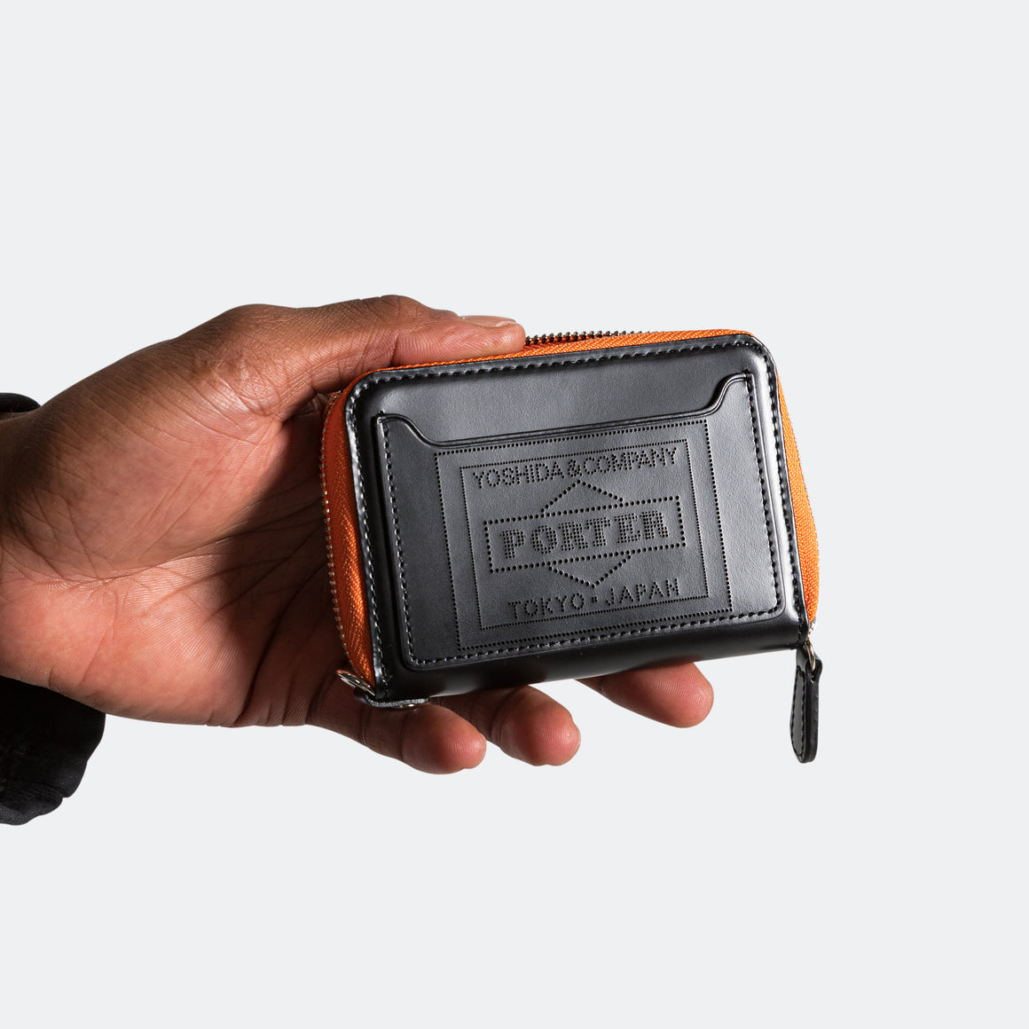 Porter Yoshida & Co - PS Leather Wallet Zip Key Case (Glass Leather) - Black/Orange - UP THERE