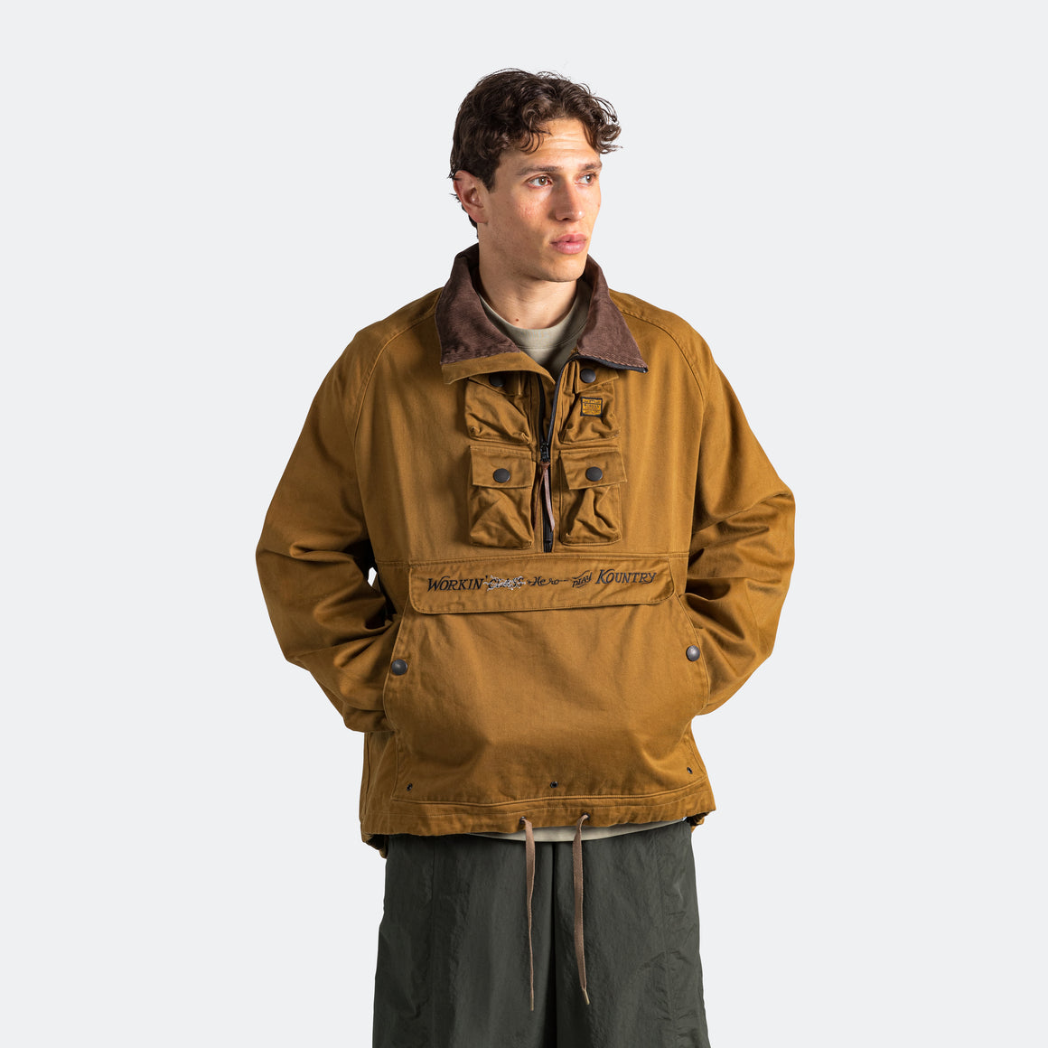 Kapital - Chino NICKLE 6 Anorak(WORKING Embroidery) - Camel/Navy - UP THERE