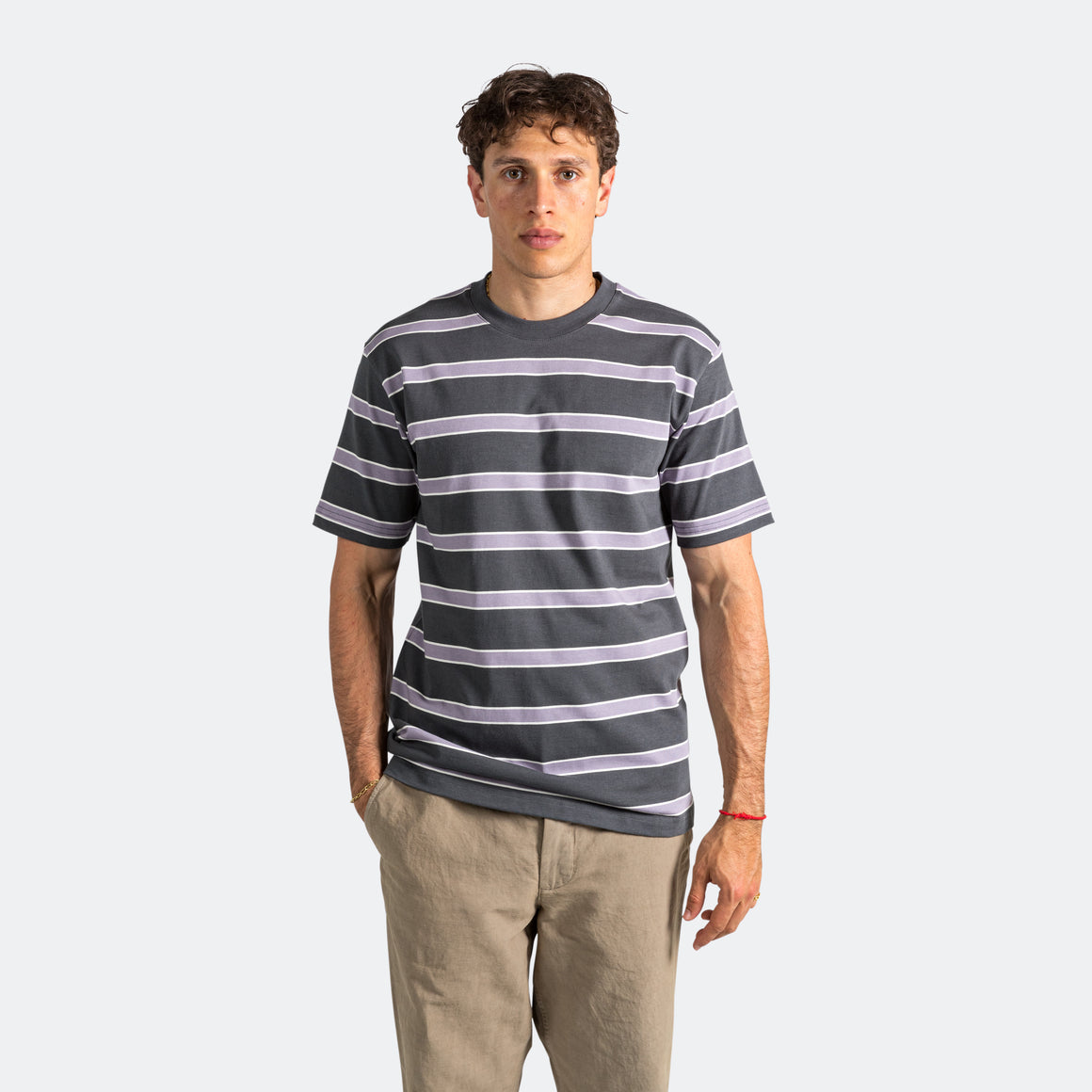 Norse Projects - Johannes Multicolour Stripe T-Shirt - Battleship Grey - UP THERE