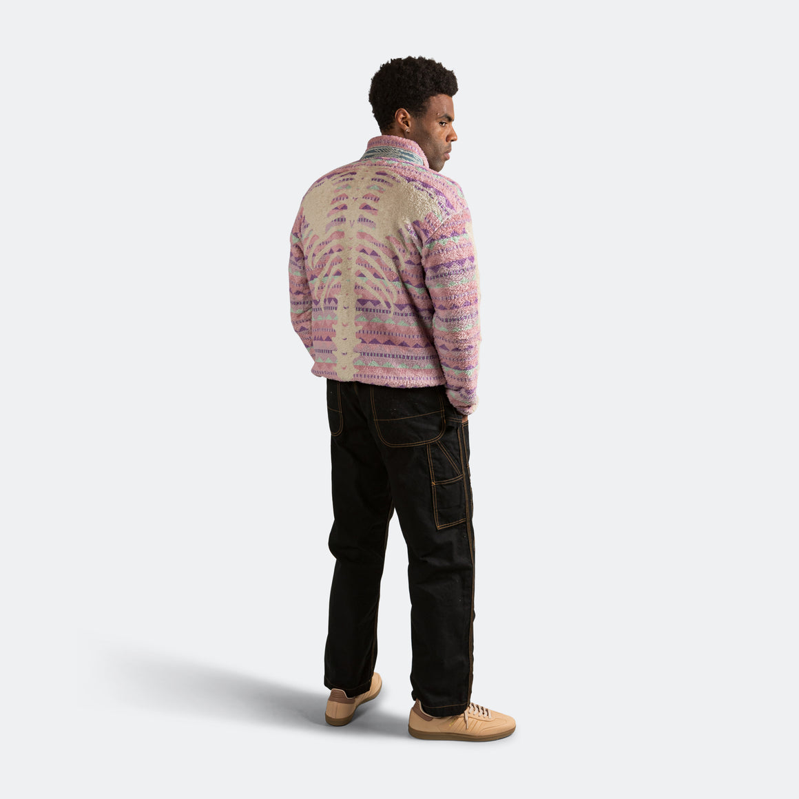 Kapital - ASHLAND Stripe & BONE Fleece ZIP Blouson - Pink - UP THERE