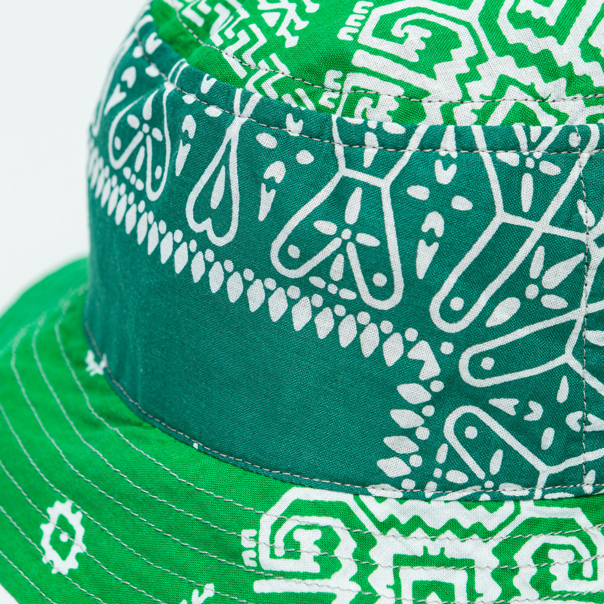 Kapital - Bandana Patchwork BUCKET Hat (Short Brim) - Green | UP THERE