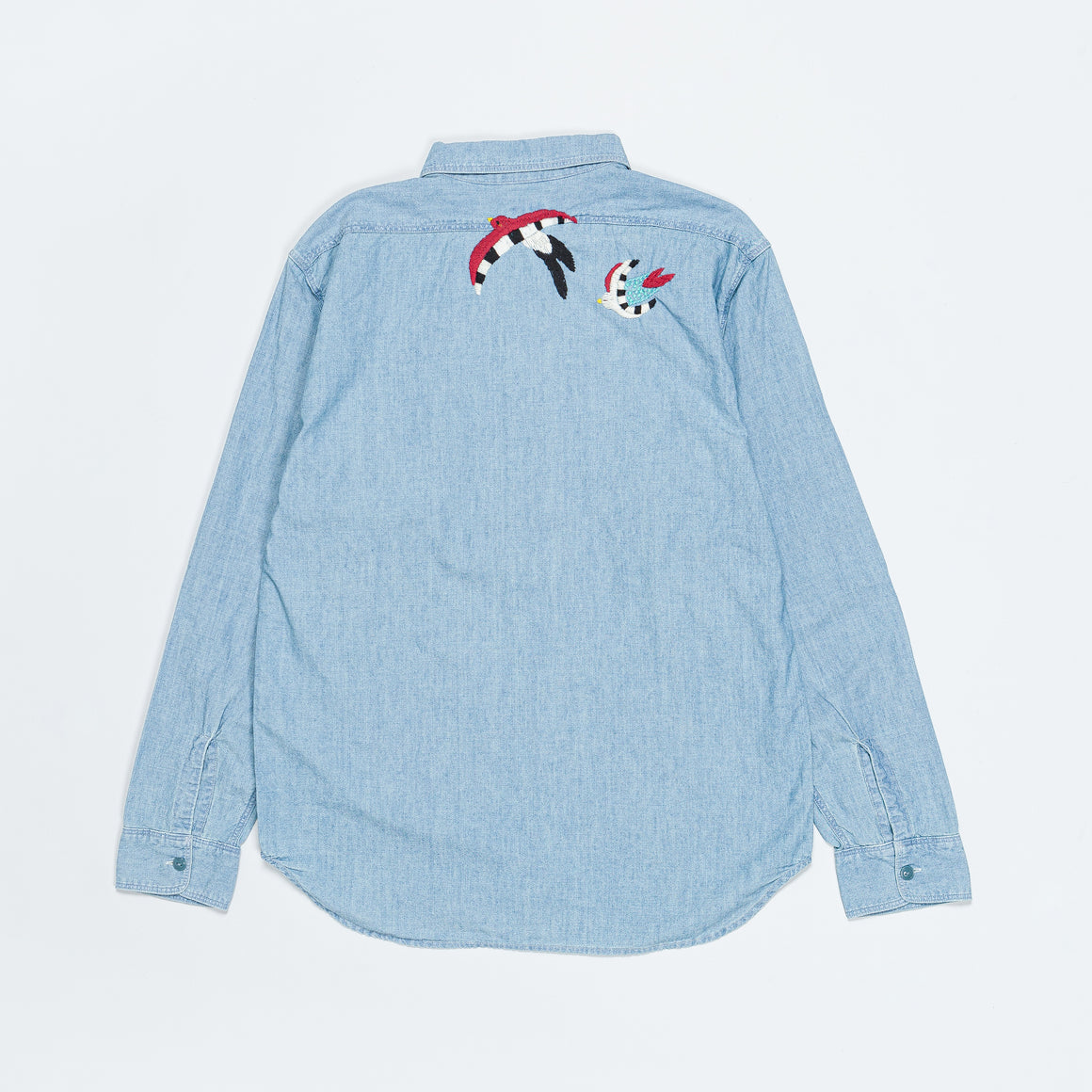 Chambray WORK Shirt (Swallow Embroidery) - Sax