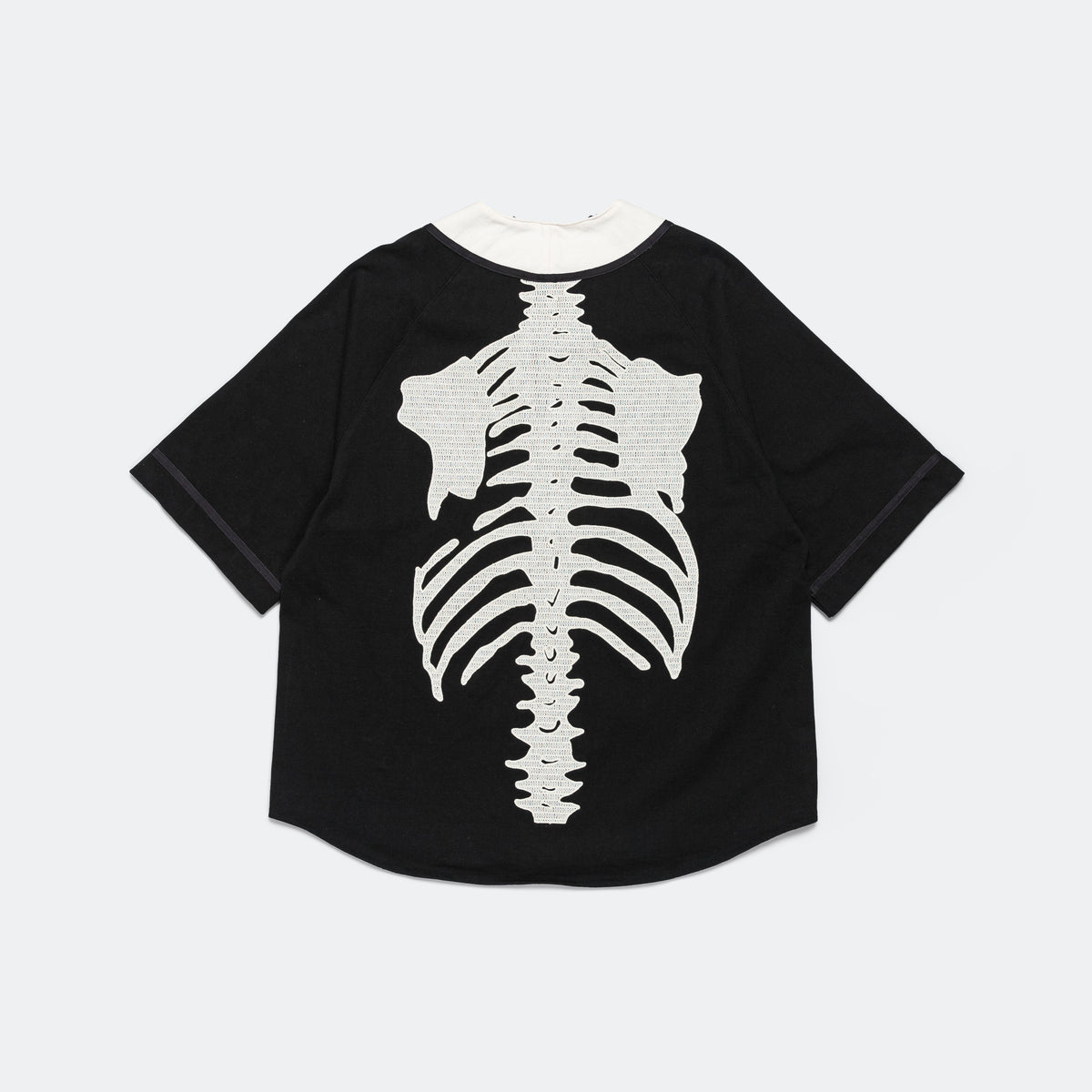 KAPITAL Dense Jersey Baseball Shirt (BONE) - Ecru/Black | Up There