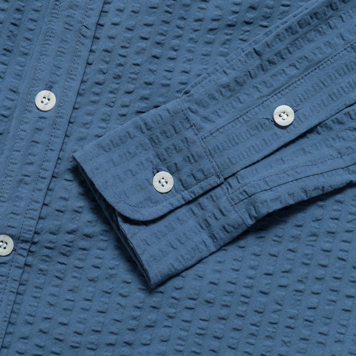 Wide Seersucker Button Up Shirt - Washed Blue