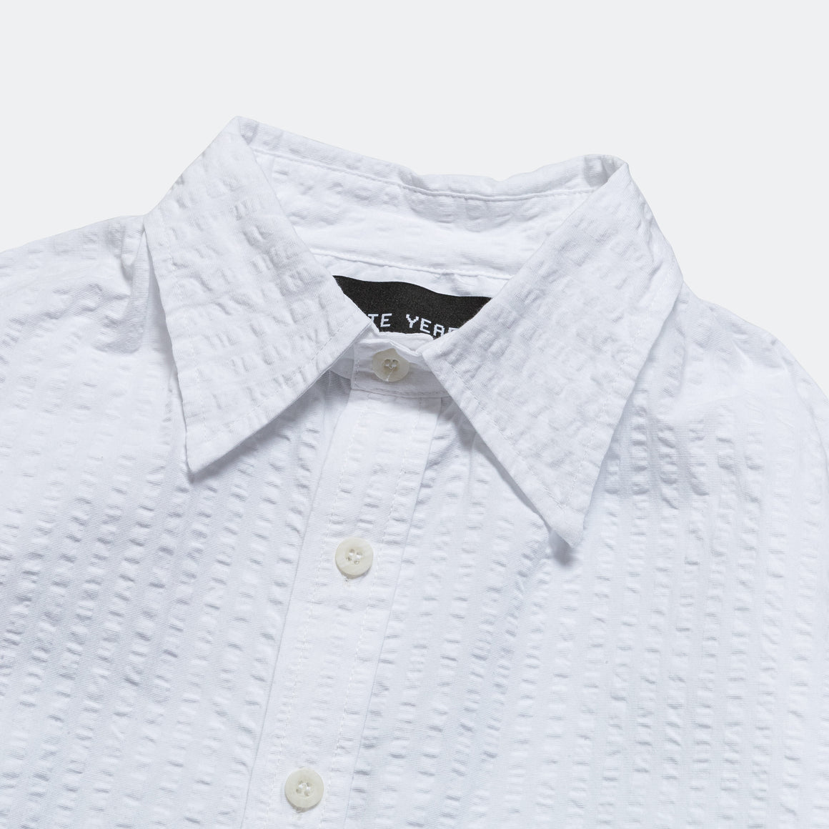 Wide Seersucker Button Up Shirt - White