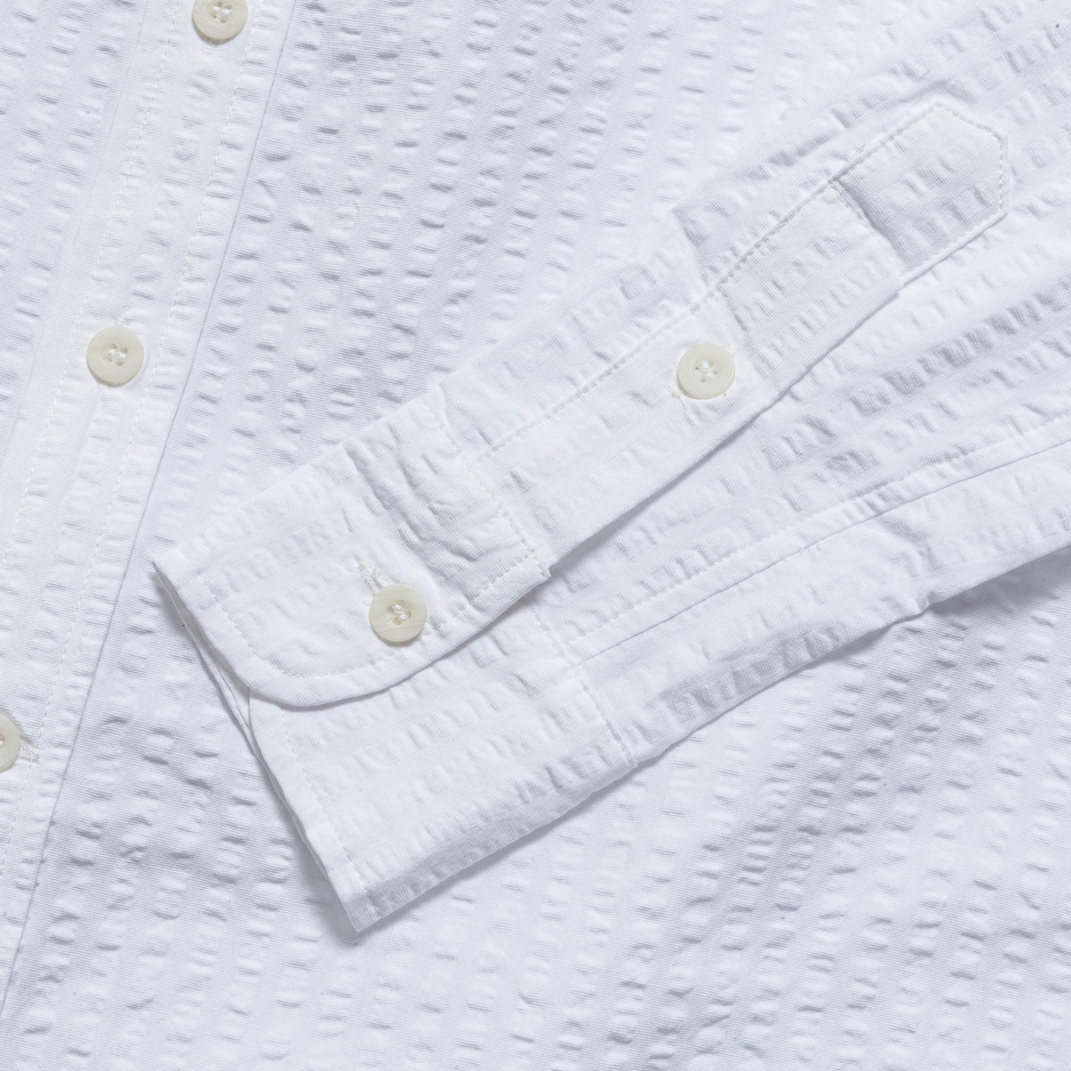 Wide Seersucker Button Up Shirt - White